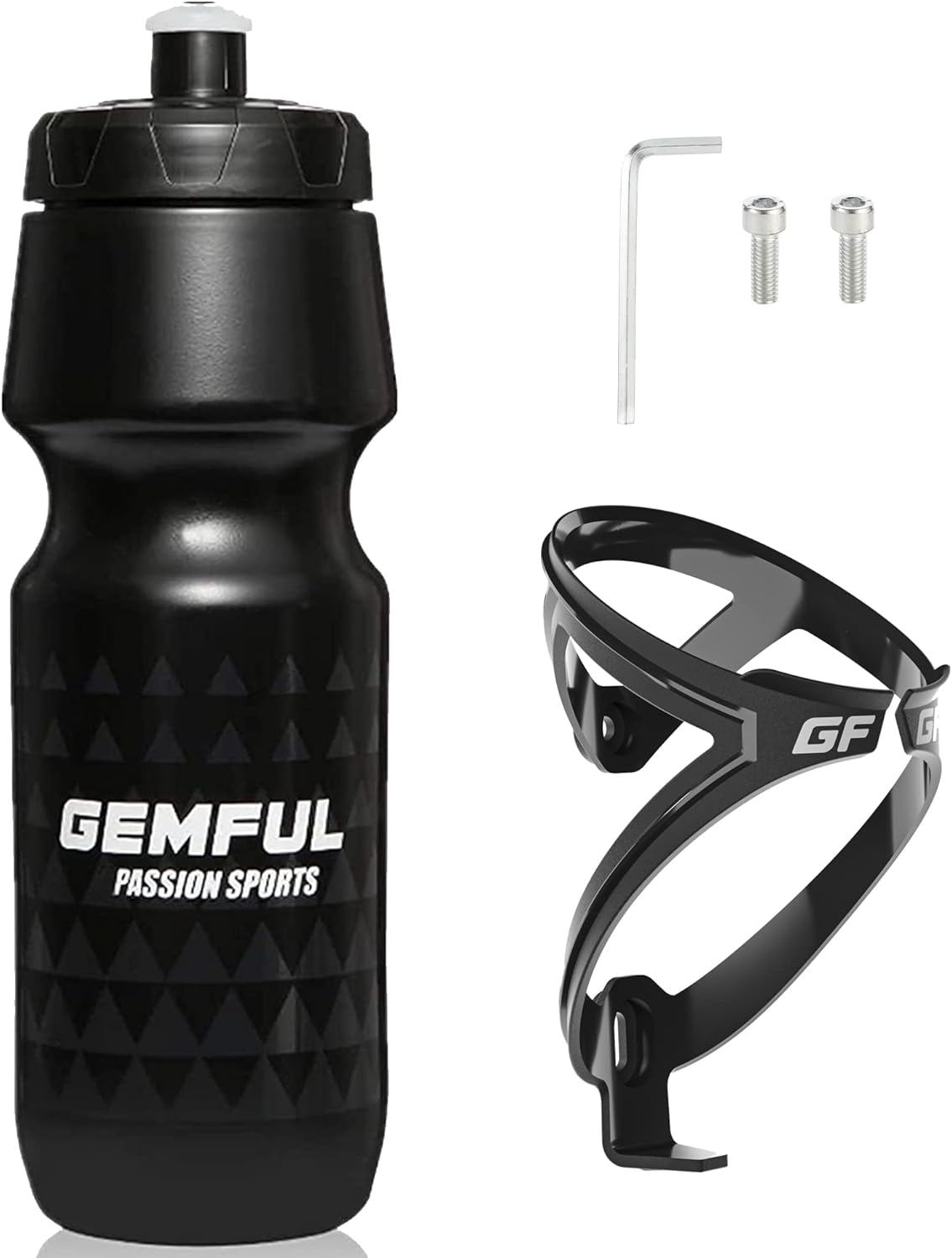 GEMFUL Bike Water Bottle with Holder Combo Lightweight 750 Ml 24Oz Cycling Bottles and Cage for MTB Rode for Road MTB Bicycle (Black)