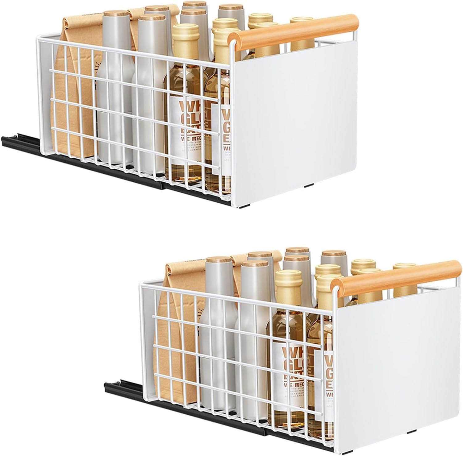 Kitchess 2 Pack Pull Out Drawers for Cabinets, Large Pull Out Cabinet Organizer for Kitchen Storage & Organisation, Foldable Slide Out Drawer Storage for Kitchen, Pantry, Shelves