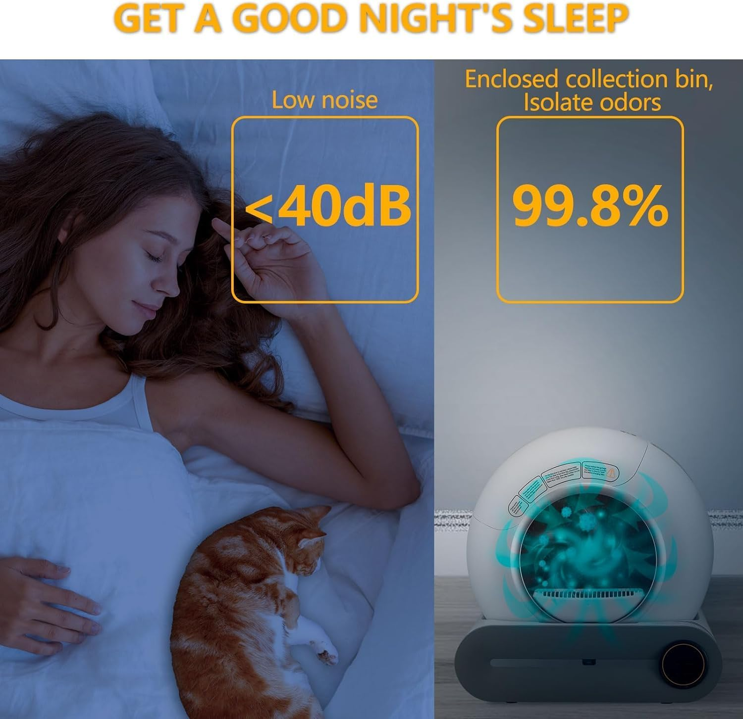 MINYII Self Cleaning Cat Litter Box with Mat & Baffle Plate, 65L+9L Large Capacity, Smart Automatic Cat Litter Box for Multiple Cats, APP Control/Low Noise/Integrated Safety image number 4