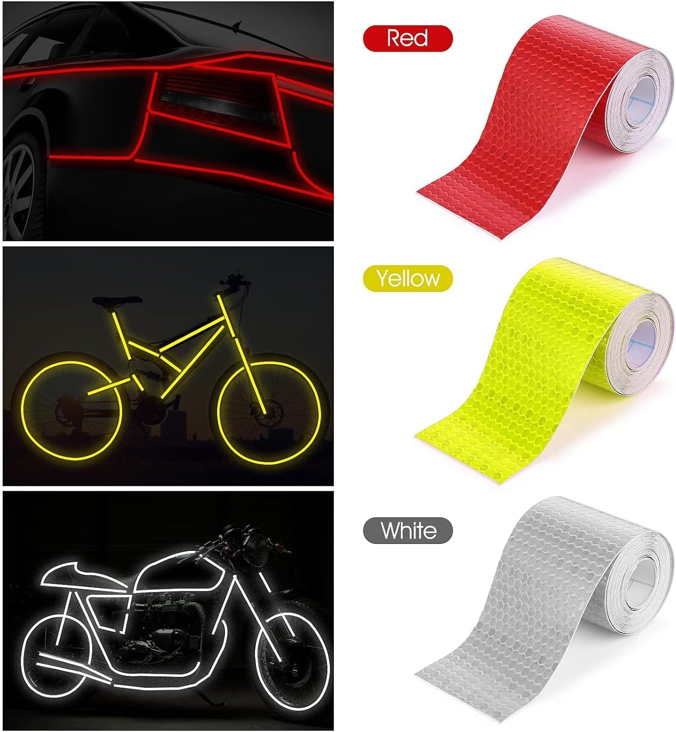 3 Rolls Reflective Tape Security Marking Tape Safety Tape Self-Adhesive Sticker High Visibility No Residue Reflector Tape Waterproof for Trucks Bikes Baby Strollers Helmets image number 1