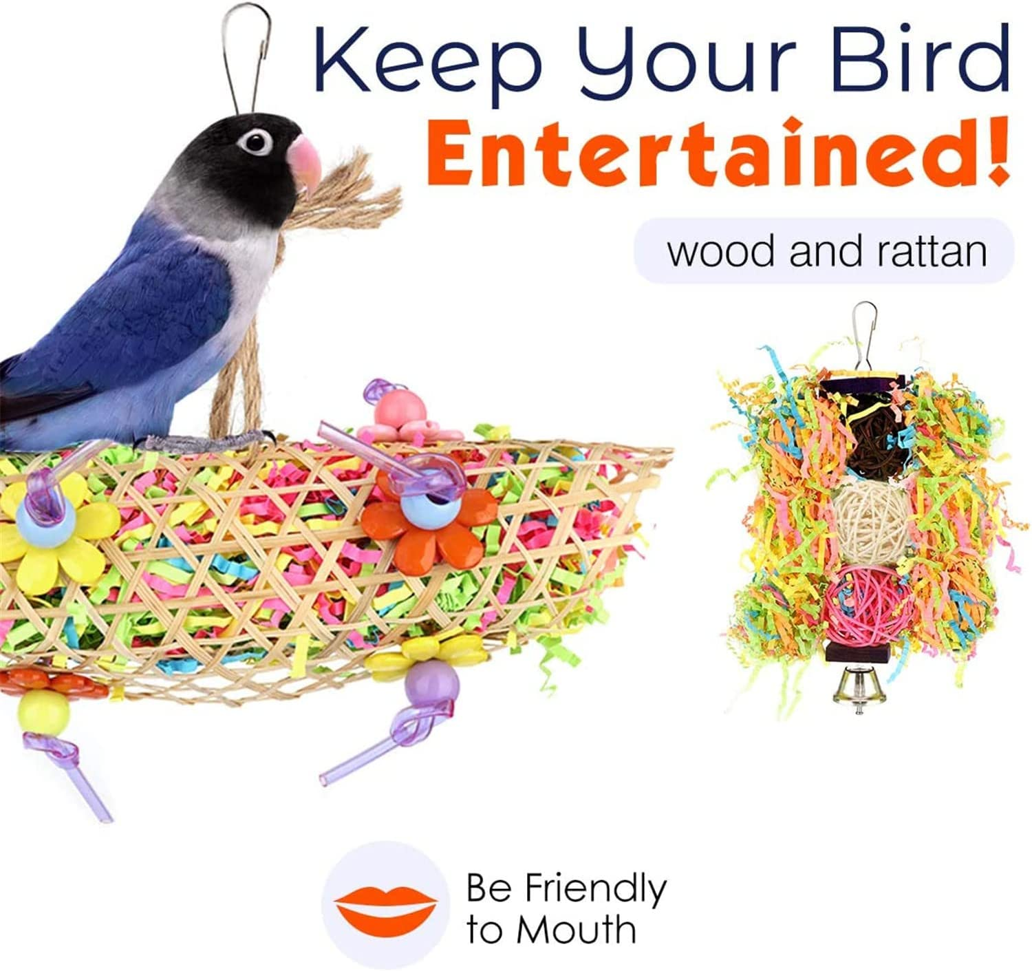 Bird Chewing and Foraging Shredder Toy - 3 PCS Colorful Hanging Toys for Parrots, Macaws, Parakeets, Cockatiel, Budgie, Finches and Lovebirds - Pet Bird Cage Accessories image number 1