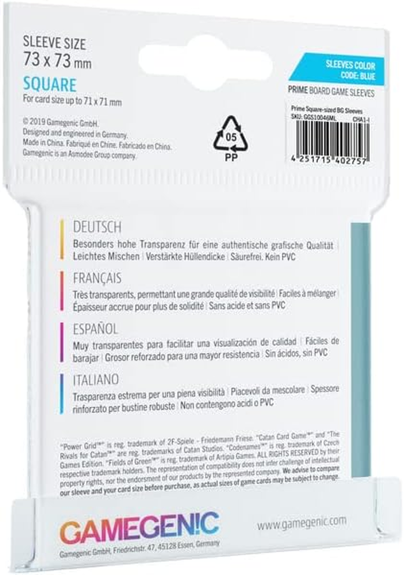 Asmodee Gamegenic Square Sized Prime Board Game Sleeves with 50 Sleeves per Pack image number 3