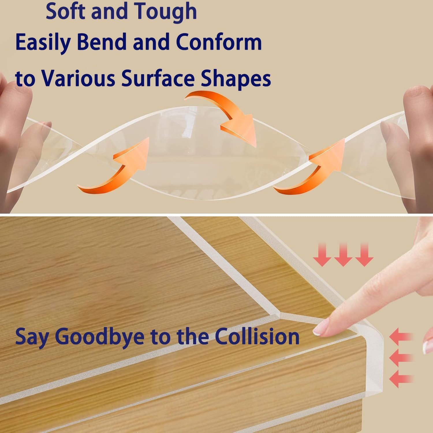 KEWAYO 2Pcs Clear Edge Protector Strip, 1.18In X 9.84FT, Sharp Edge Wrap Cover Tape, Self Adhesive Protective Bumper Guards for Cabinet Door Desk Glass Table Bed Furniture, Kitchen Countertop image number 6