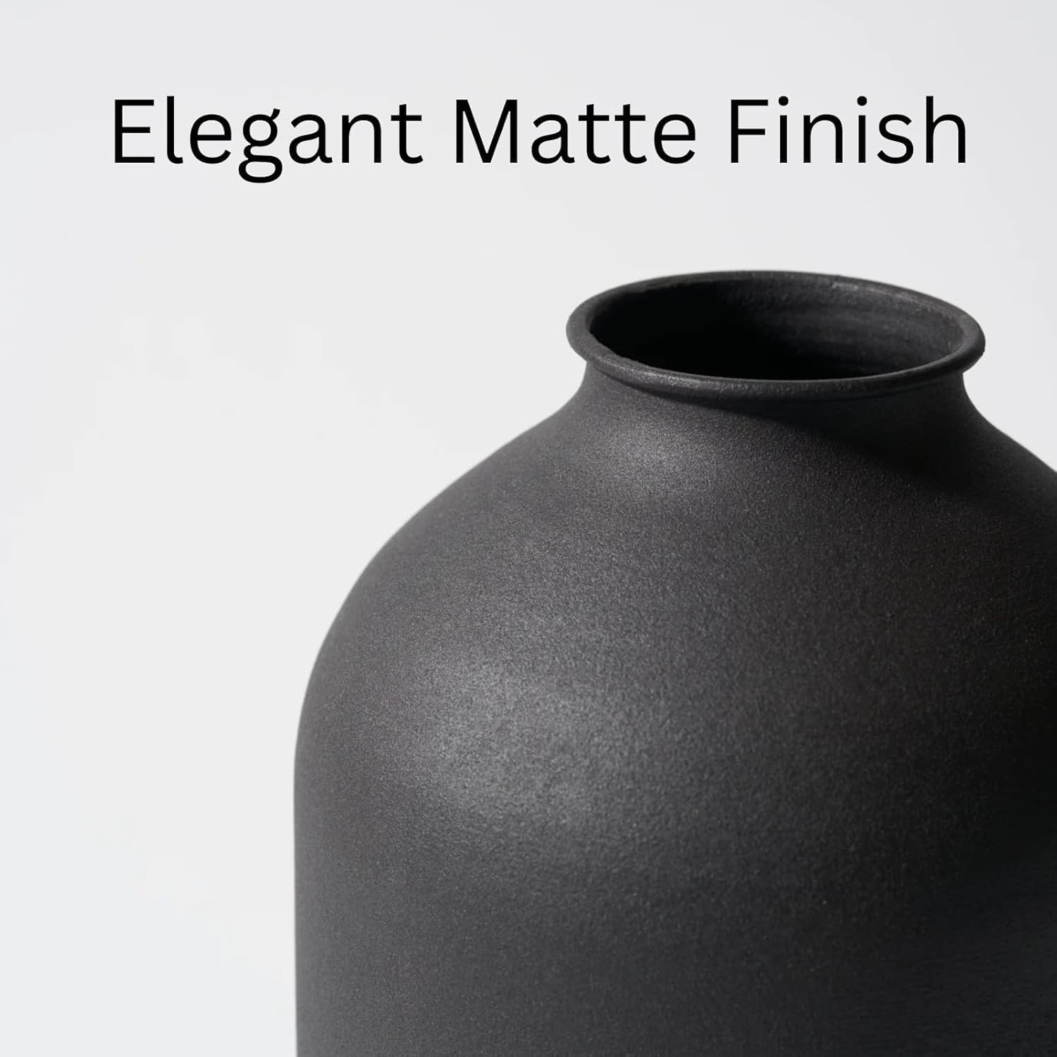 Large Black Flower Vase for Bedroom Decor Living Room Table, Black Arlo Vase Matte, Iron Metal Vases Home Decor, Wabi Sabi Decor