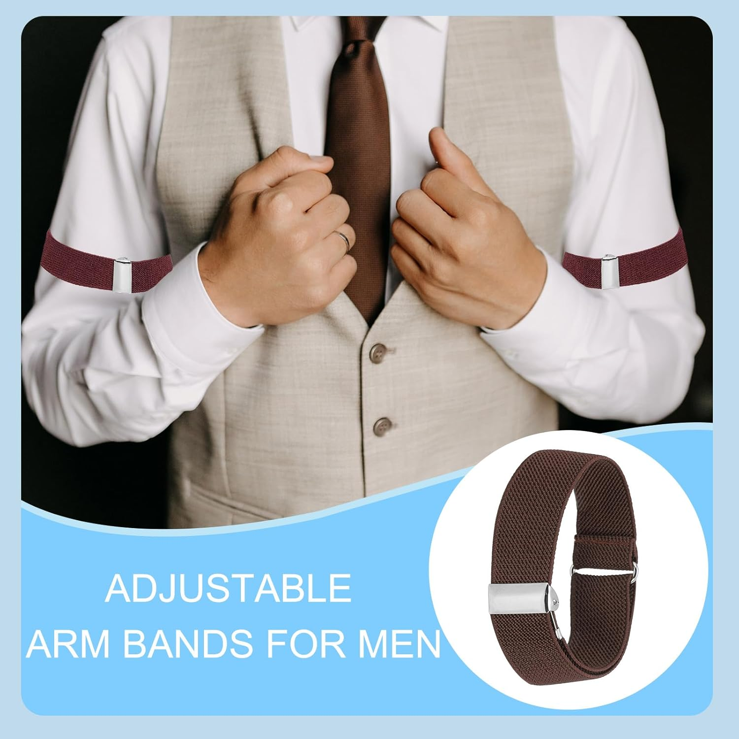Uxcell Adjustable Arm Bands, 2 Pack/1 Pair Anti-Slip Sleeve Garter Elastic Shirt Sleeve Holders for Men Women, Brown image number 6