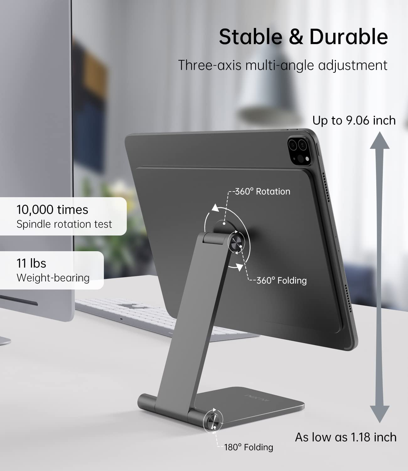 KU XIU Foldable Magnetic Stand for Ipad Pro 11'', Portable 360 Adjustable Desktop Holder Compatible with Ipad Air 4Th/5Th and Pro 1St/2Nd/3Rd/4Th Gen image number 3