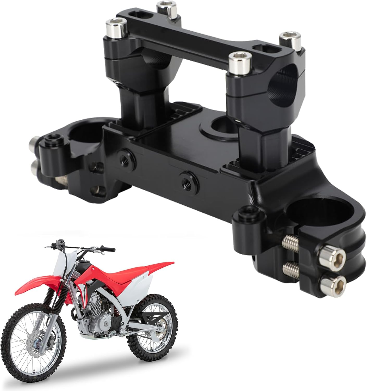 USTPO Motorcycle Top Triple Clamp 7/8" 22MM Upper Triple Tree Bar Mount with Risers Set CNC for KLX110 KLX 110 110L KLX110L 2002-2023 Black