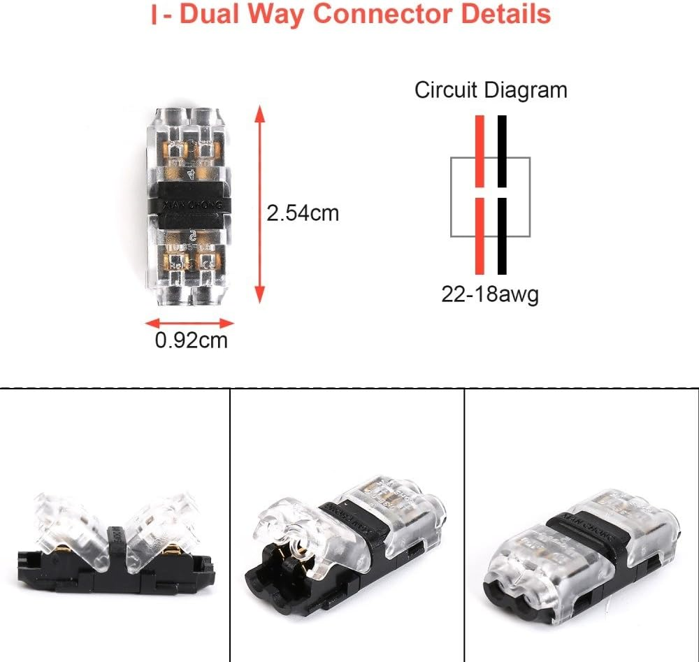 Low Voltage Wire Connectors, TYUMEN 12Pcs 2 Pin 2 Way Universal Compact Wire I Shape Terminals, No Wire-Stripping Required, Toolless Wire Connectors, Quick Splice Wire Wiring Connector for AWG 20-24 image number 1