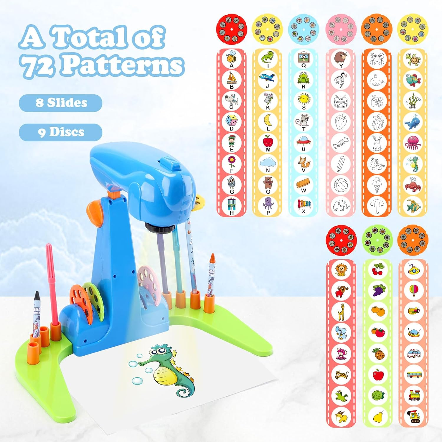 Hoarosall Drawing Projector for Kids, Art and Craft Kit, Toys for Boys Aged 3+, Drawing Supplies, Including Colored Pencils, Crayons, Coloring Books, for 3+ Year Old Boys (Blue)