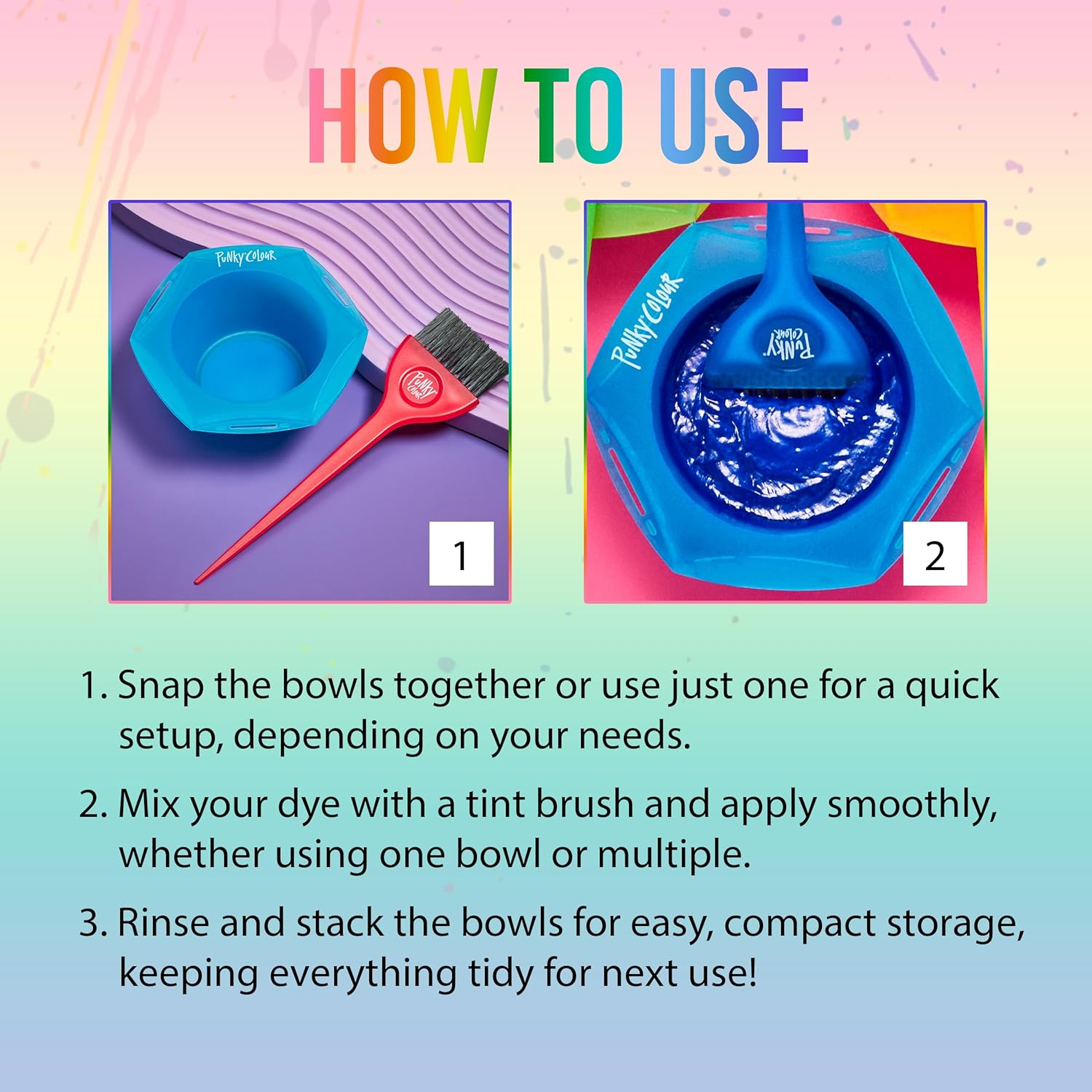Punky Rainbow Tint Hair Dye Brush and Bowl Set - Multi-Color Hair Coloring Kit with Dye Mixing Bowls & Brushes, DIY Dyeing & Bleaching for Salon & At-Home Use