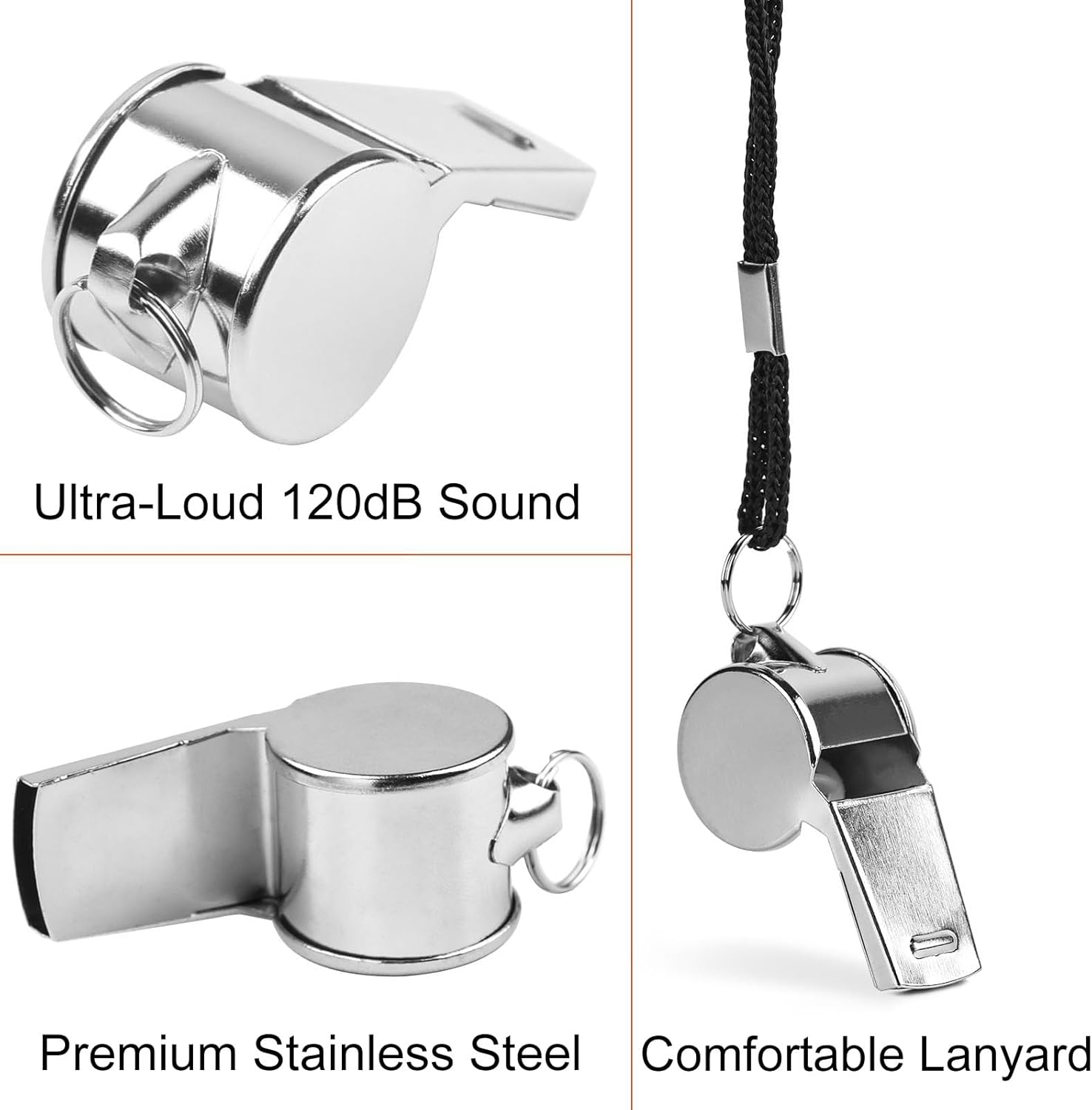 16-Pack Stainless Steel Sports Whistles with Lanyard,Very Loud Crisp,Clear Sound Whistles Great,For Adults,Teachers, Officials, Coaches,Referees, Personal Defense, Survival Kits & Outdoor Safety image number 3