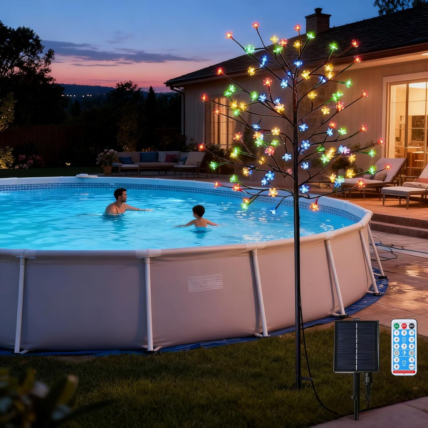 GOESWELL 1.5M 104LED Solar Lights Outdoor, Cherry Blossoms Christmas Solar Garden Light Trees with Adjustable Branches for Pathway,Yard,Lawn,Backyard,Holiday Party Decoration(Colour) image number 3