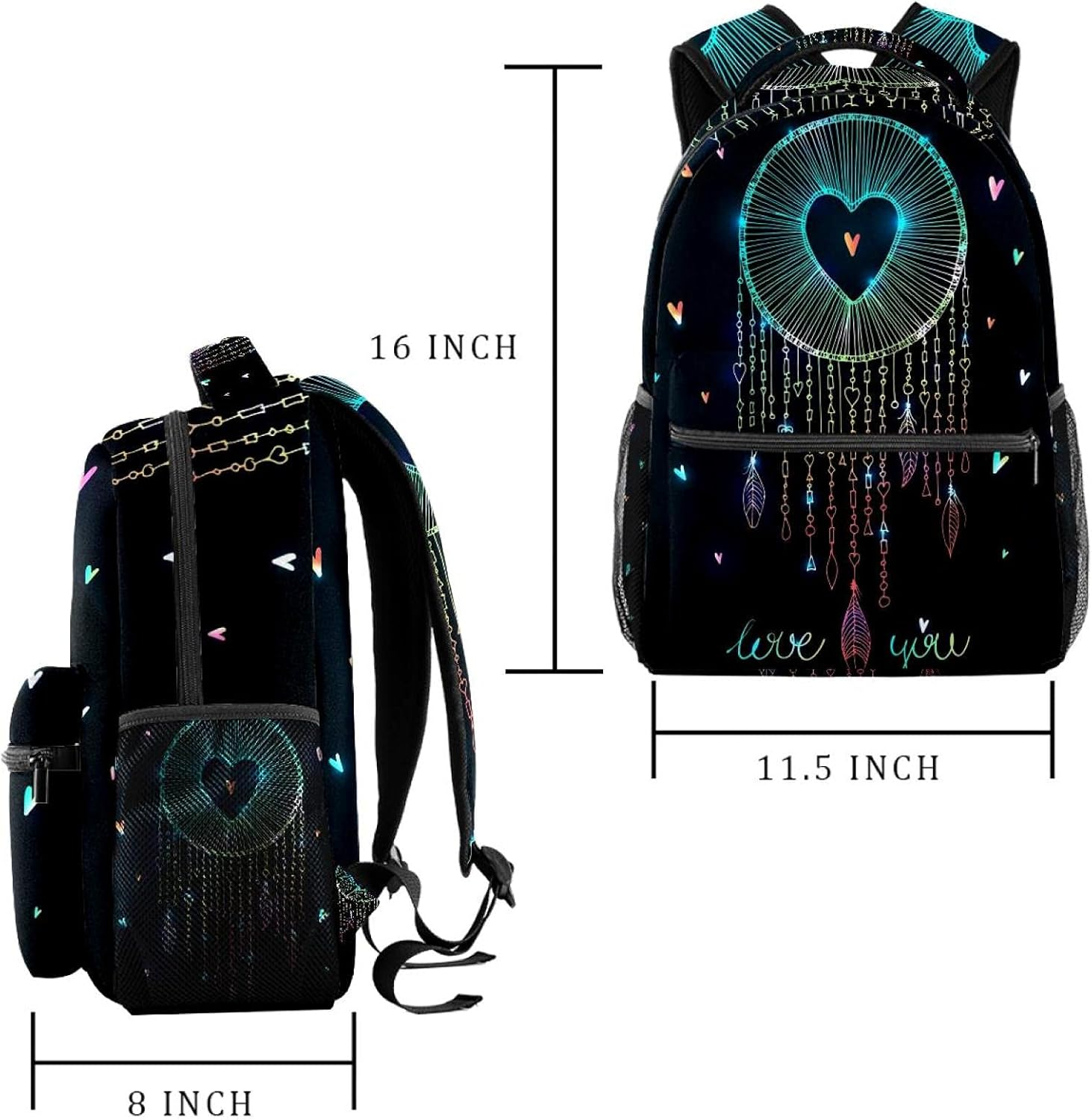Sparkling Dream Catcher with Heart Shape Backpack Students Shoulder Bags Travel Bag College School Tote Backpacks image number 5