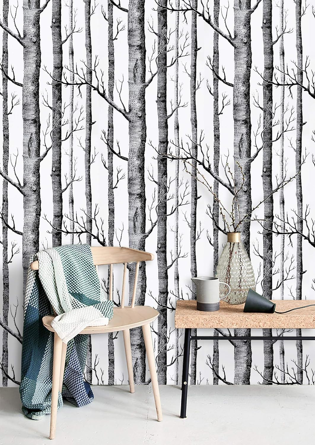 JLHOUSE 1084-3 Vinyl Wood Grain White & Black Peel & Stick Wallpaper Self-Adhesive Removable Home Renovation Decor Bedroom Dining Room Bookshelf Kitchen Wallpaper 45Cm X 300Cm image number 3