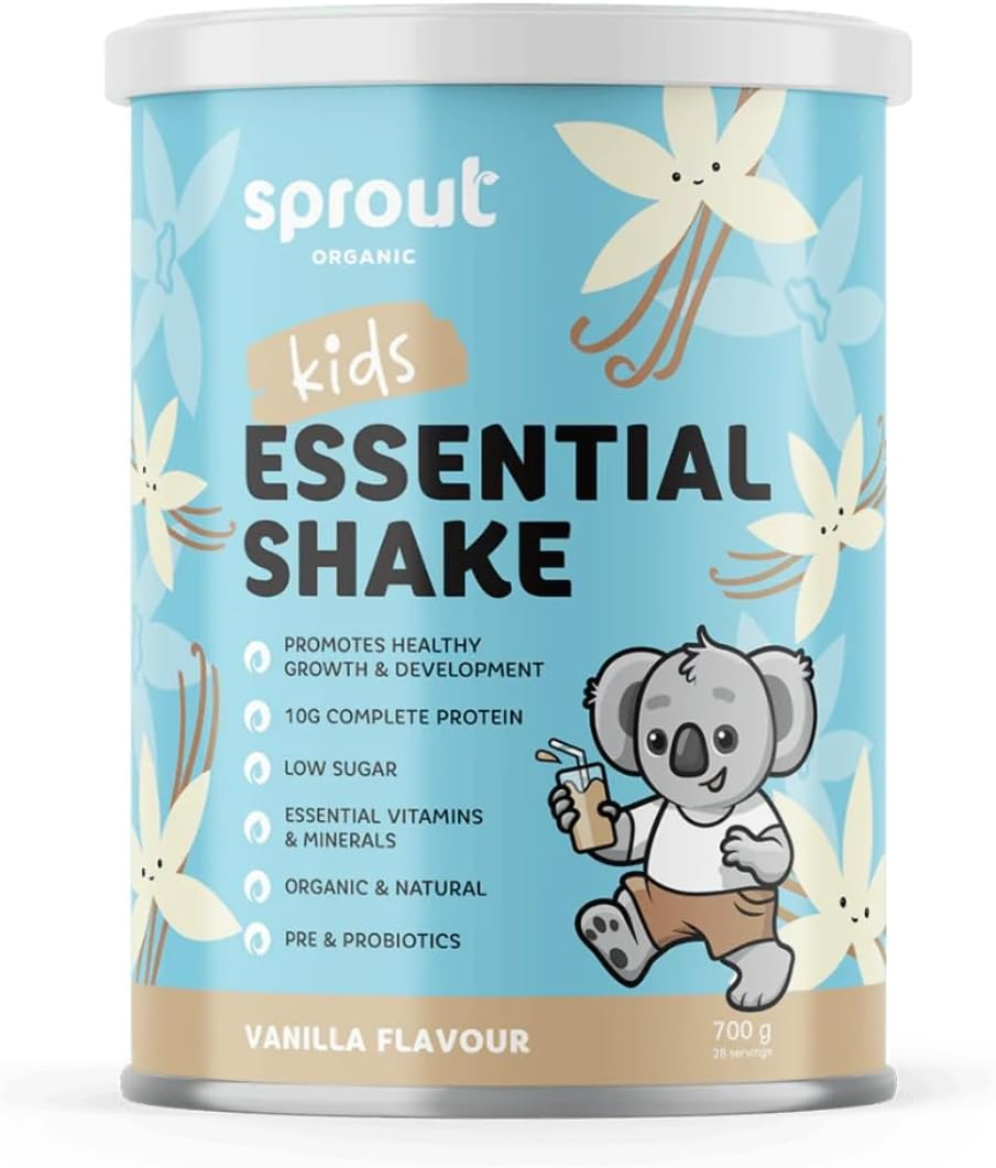 Sprout Organic Essential Shake, Toddler Nutrition Drink, Plant-Based Baby Formula for 12 Months and Above, Enriched with Iron, Vitamin D & B12, and DHA, Dairy-Free, Soy-Free, 700G, Vanilla