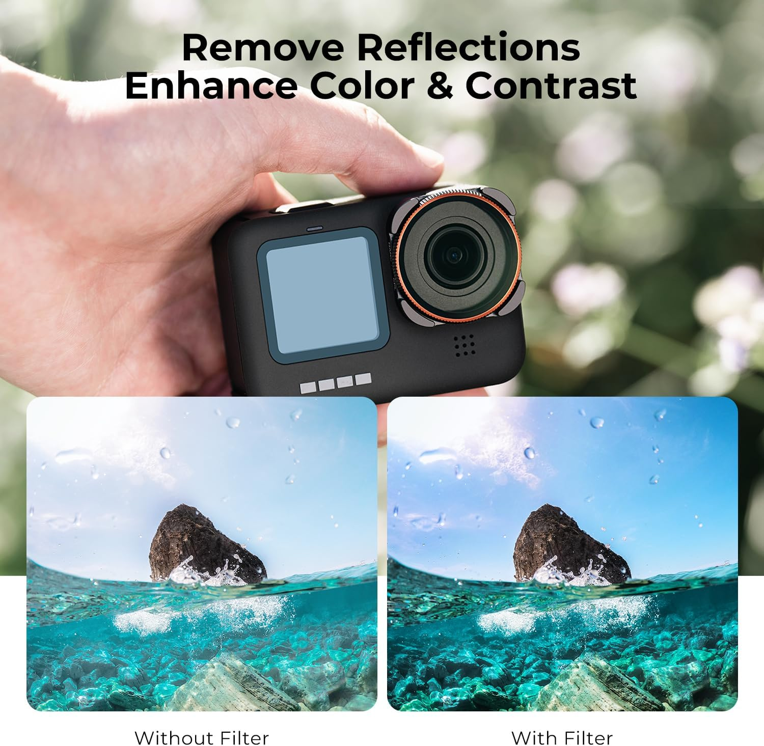 K&F Concept Circular Polarizer CPL Camera Lens Filter Compatible with Gopro Hero12, Hero11, Hero10, Hero9 Black,Multi-Coated HD Glass,Action Camera Polarizing Filter image number 5