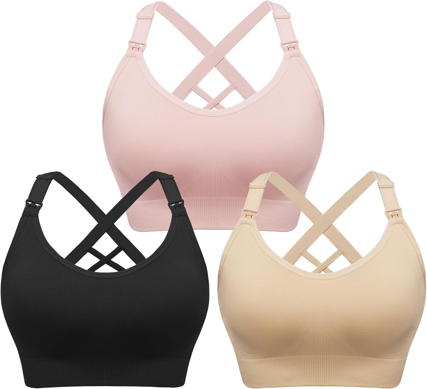 Angelhood Nursing Bras for Breastfeeding, Seamless Nursing Sports Bra Low-Impact Support Yoga Maternity Bras for Pregnancy