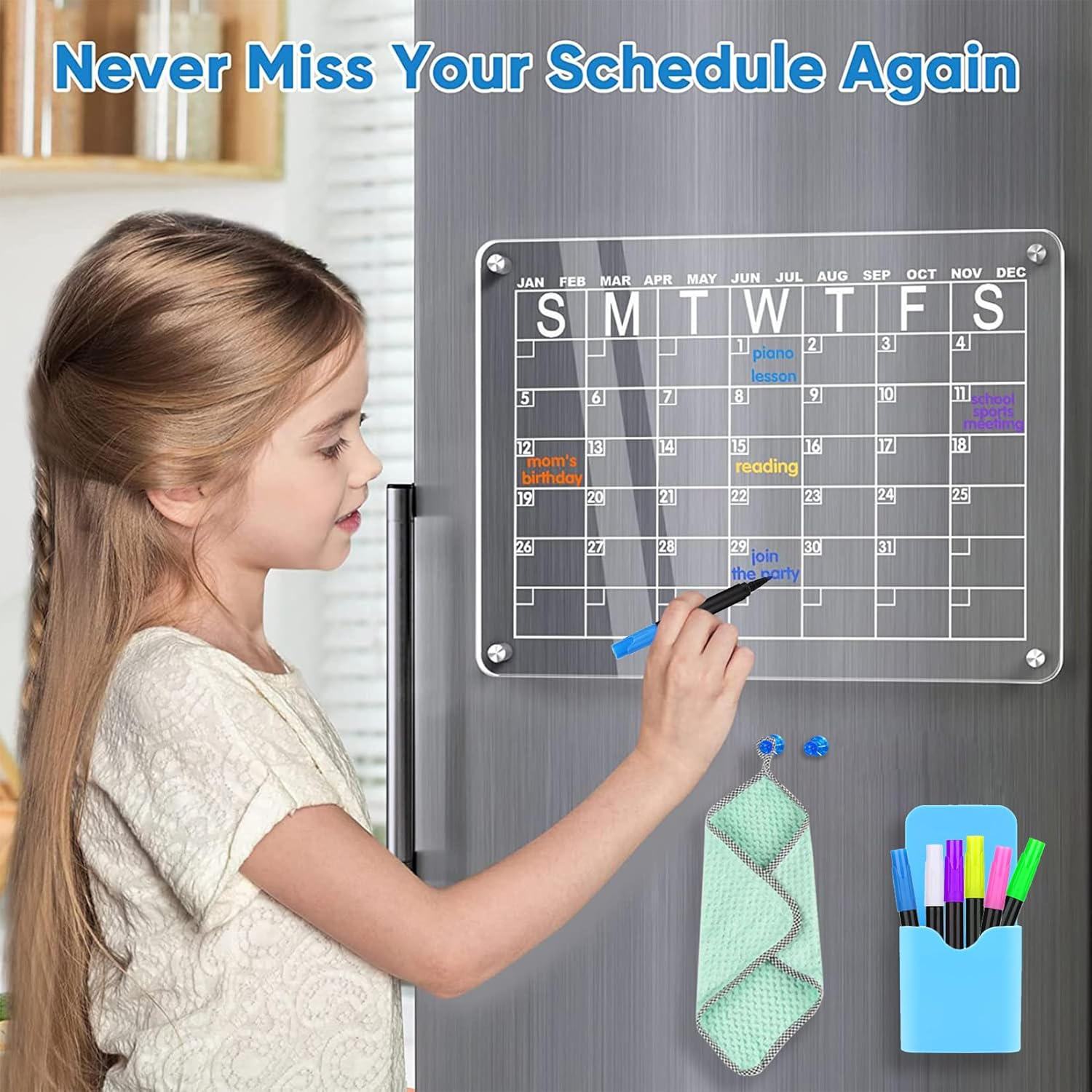Acrylic Magnetic Fridge Calendar 3PCS Clear Monthly and Weekly Calendar for Fridge Reusable Organiser Board - Clear 3Pcs image number 3