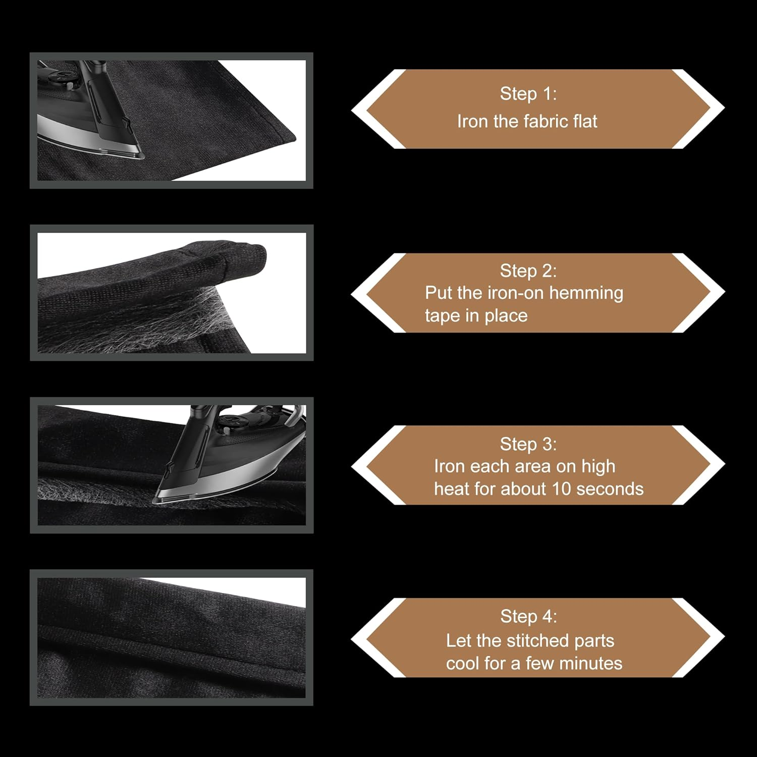 TECDW 2-Pack Hemming Tape Iron on with 2 Measuring Tapes,2 Cm Wide 24 M Long Fashion Tape,Hemming Tape Hem Tape for Clothing,Household Items Such as Jeans,Skirts,Shirts,Curtains (Black) - White image number 6