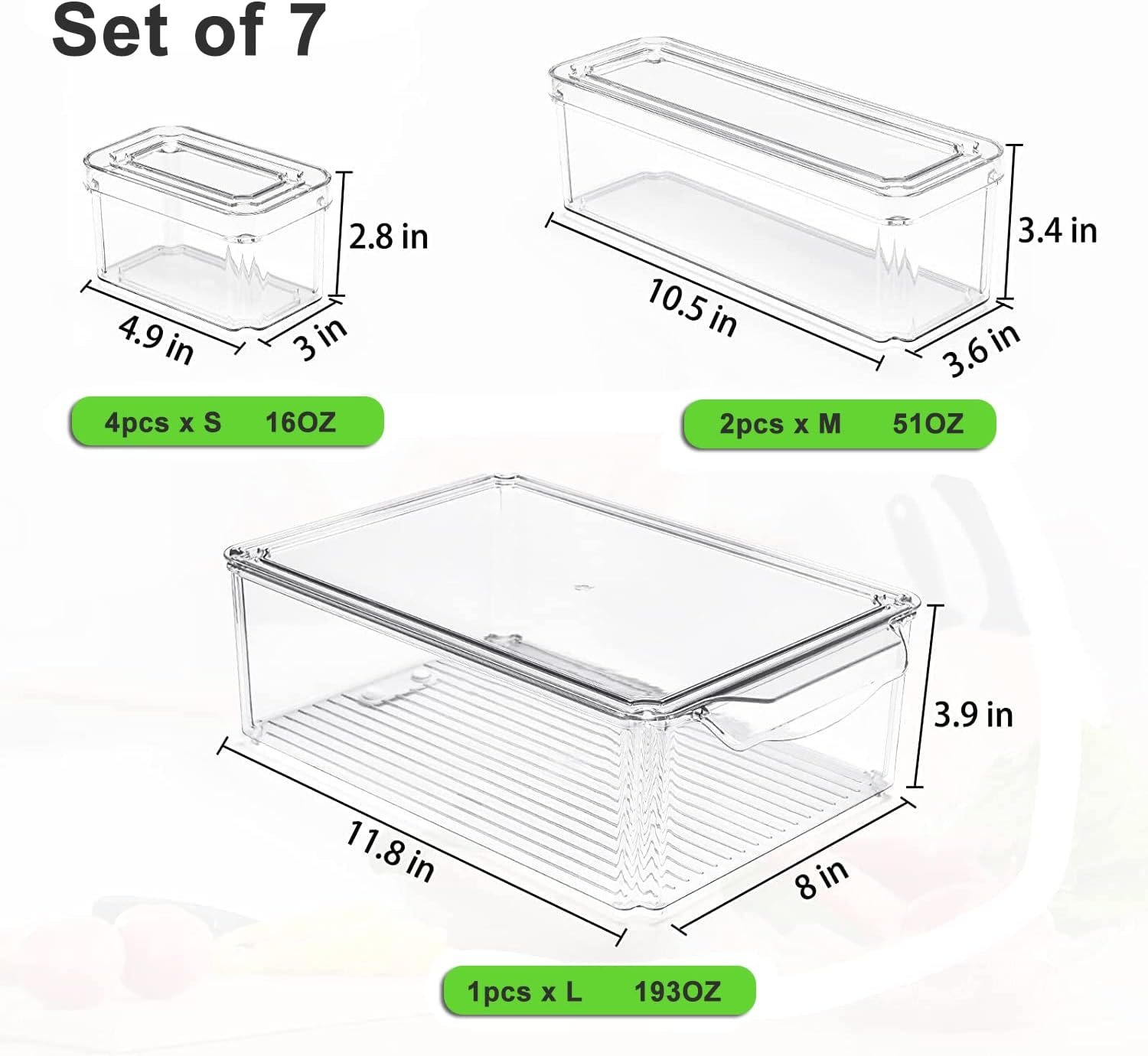 Fridge Organisers with Lids Set of 7, Stackable Fridge Organisers, Fruits Vegetable Freezer Storage Boxes, Clear Storage Containers for Kitchen, Cupboards, Freezer, Cabinets, Pantry image number 4