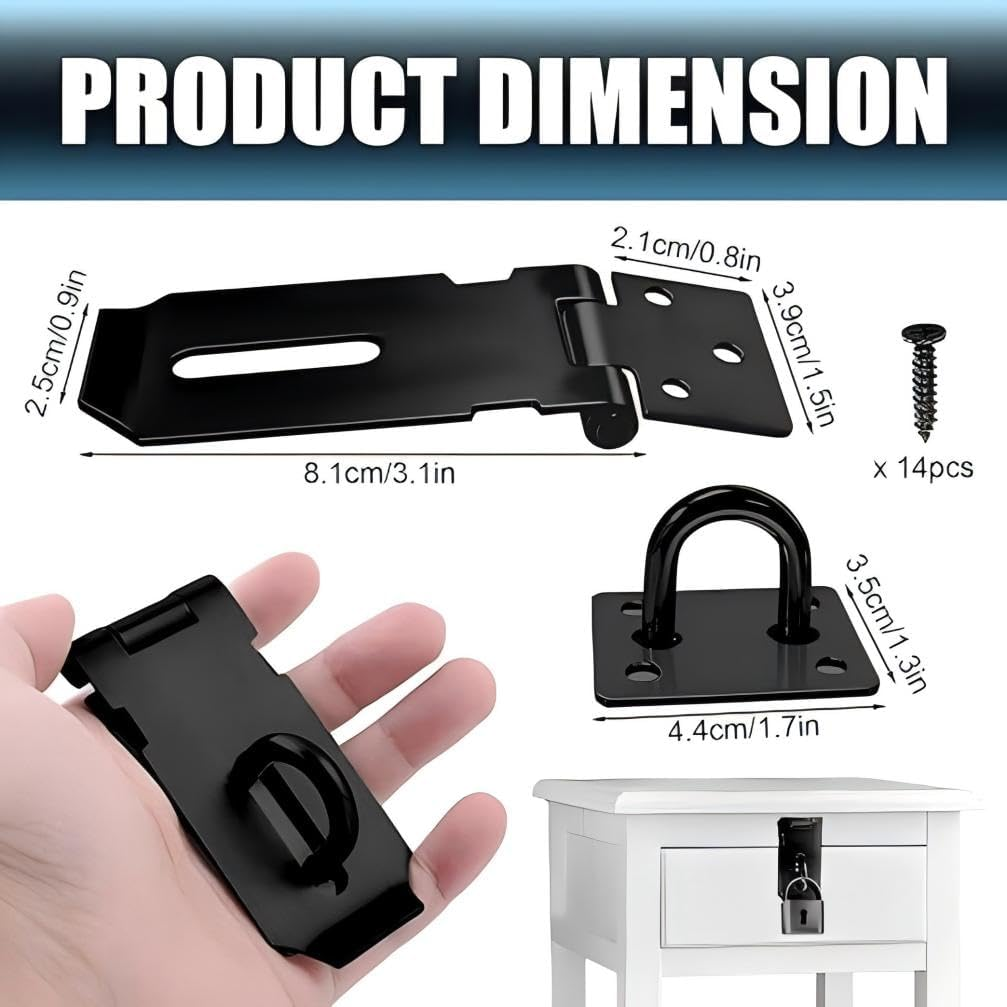 Stainless Steel Padlock Latch, 2 Pcs Door Hasp Lock for Gates, Cabinet, Drawer, Outdoor Doors, Mounting Screws Included image number 2