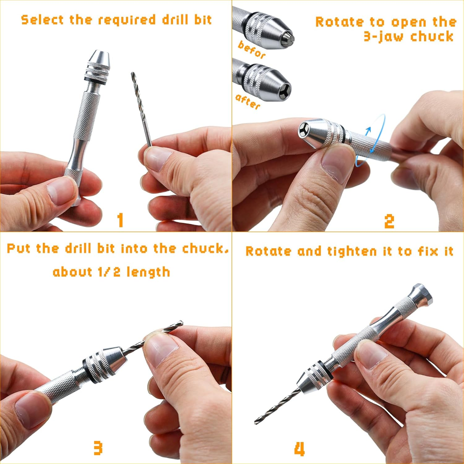 Pin Vise Hand Drill, Small Manual Hand Drill for Resin Crafts, with 10 Pcs Bits, Mini Hobby Drills Set for DIY Epoxy Resin, Wood, Clay image number 2