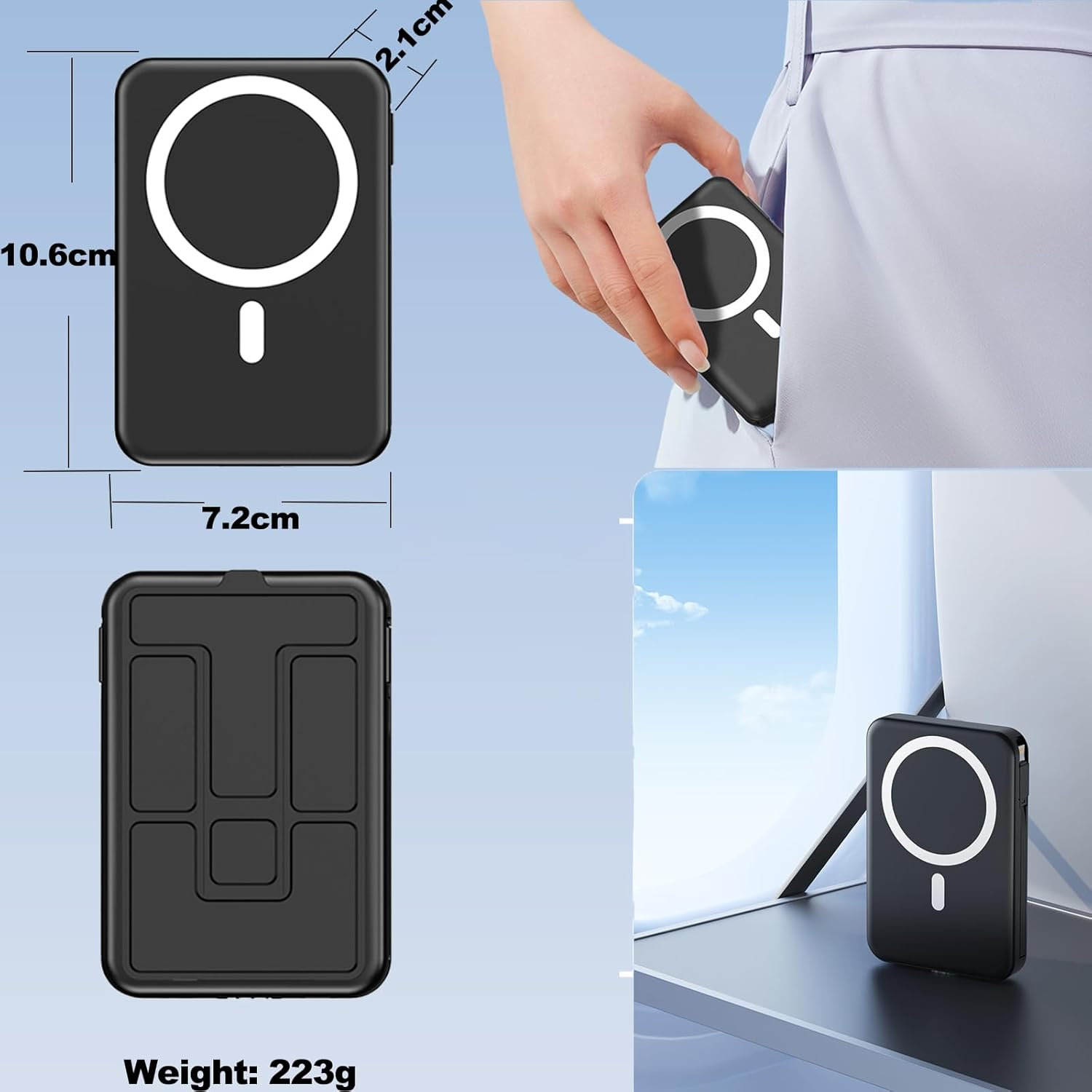 For Magsafe Battery Pack, 10000Mah Magnetic Power Bank 22.5W PD Fast Charging with USB-C Cable LED Display Wireless Portable Charger for Magsafe with Stand for Iphone 16/15/14/Pro Max image number 2