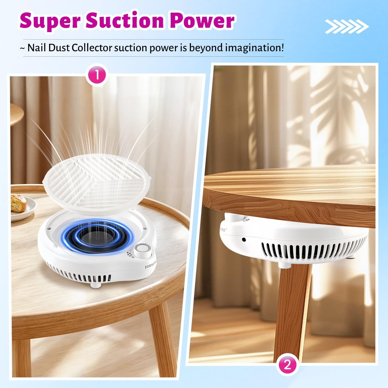 JODSONE 80W Nail Dust Collector Compact Vacuum Fan Efficient Dusting round Nail Duster Must-Have for Manicures, Manicure Pedicure Tool for Acrylic Nail Polishing image number 6