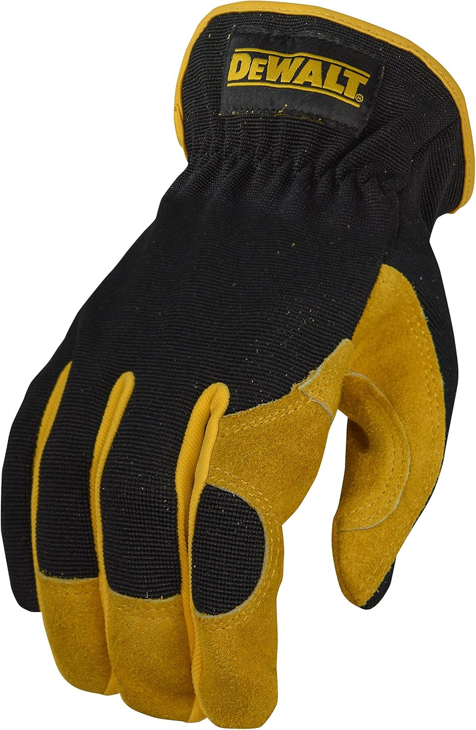 DEWALT Leather Work Gloves for Men - Heavy Duty, Split Cowhide Performance Hybrid Gloves with Slip-On Cuff for Easy Wear