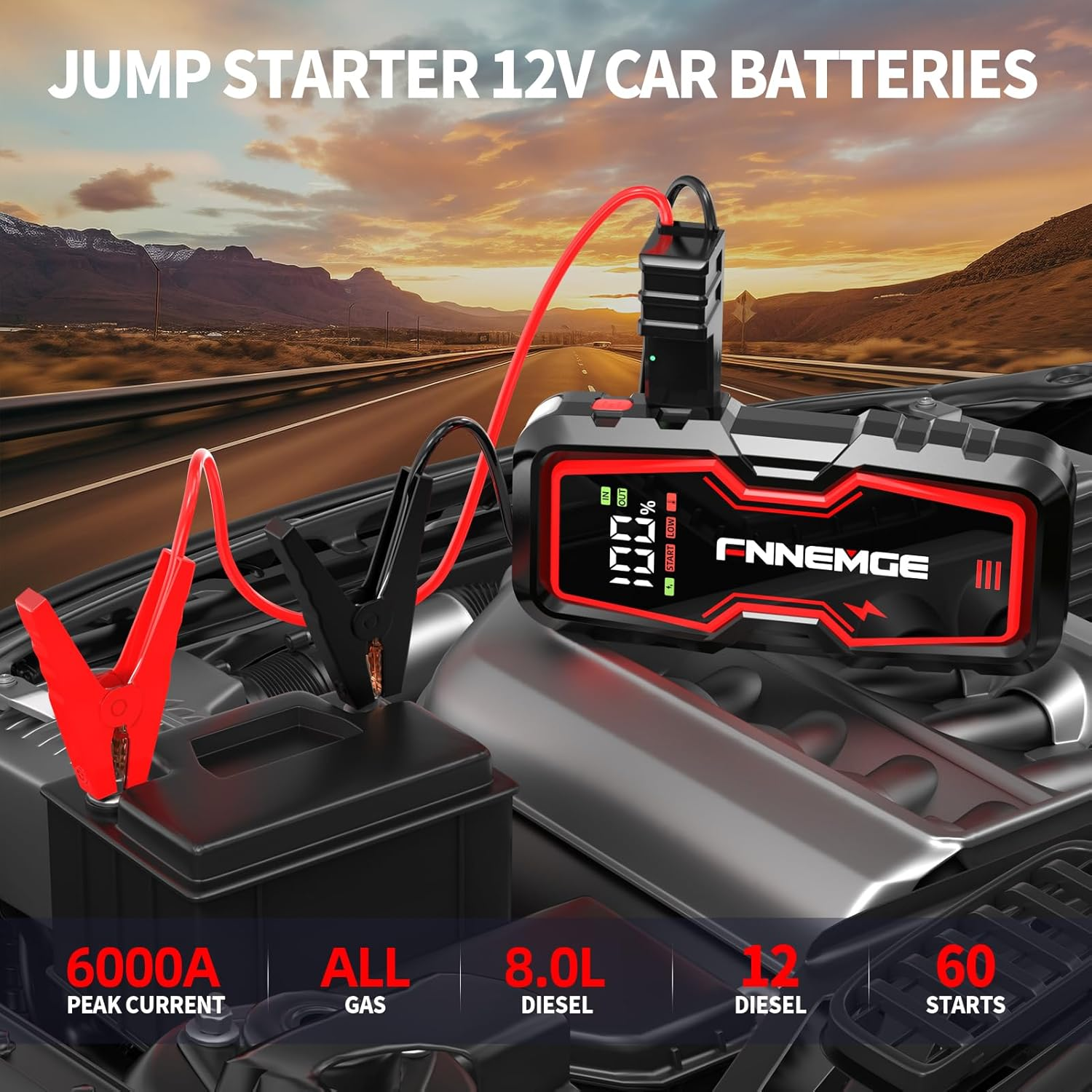 Car Jump Starter, 6000A Peak Current 12V Car Battery Jump Starter(Up to All Gas, 8.0L Diesel Engine), with USB Output Port,Led Light. image number 1