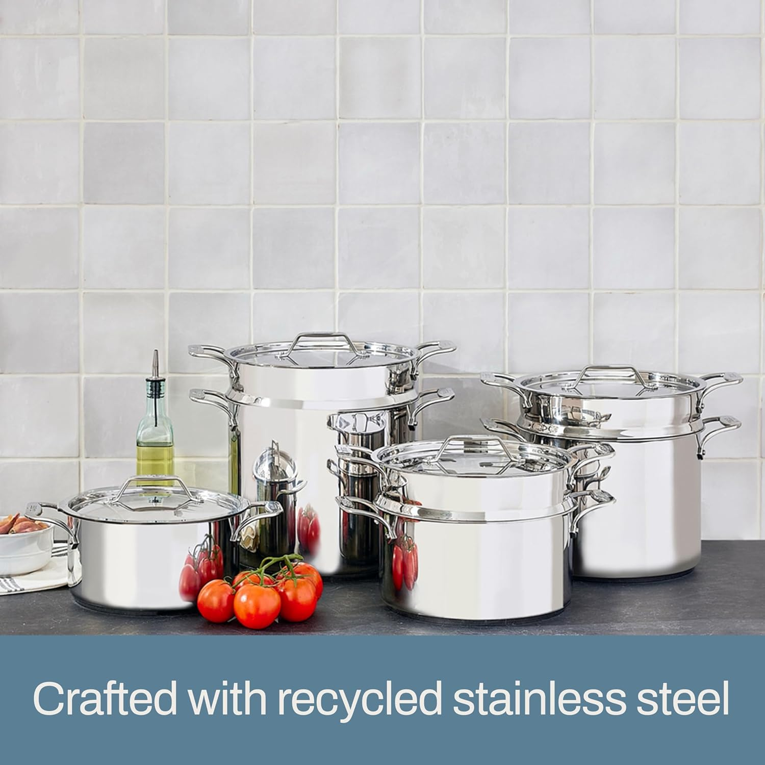 All-Clad Simply Strain Stainless Steel Stockpot, Multipot with Insert & Lid, 16 Quart Induction Oven Broiler Safe 600F, Strainer, Pasta Strainer with Handle, Steamer Pot, Pots and Pans, Silver image number 1