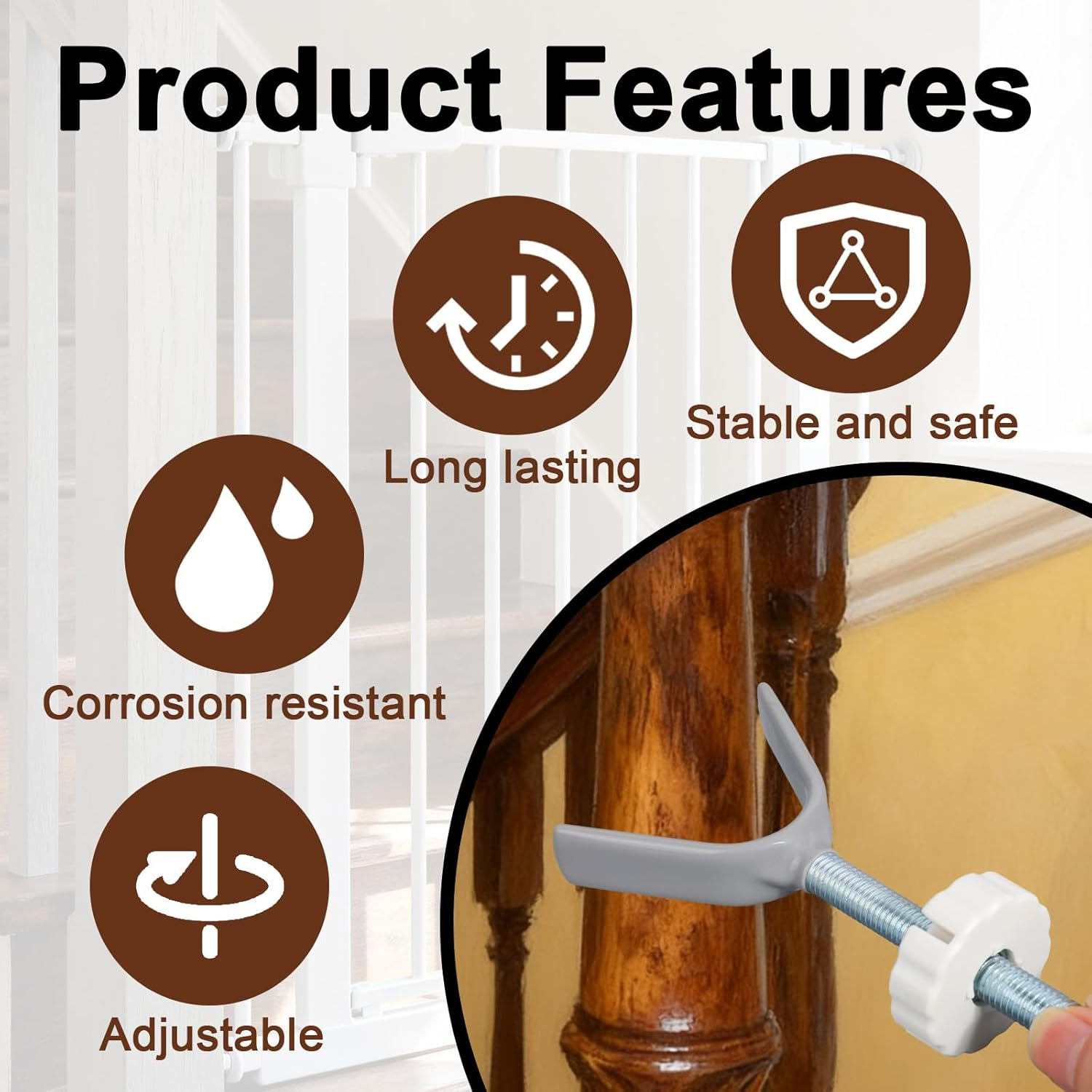 4Pcs Baby Gate Bannister Adapter, Universal Y Spindle Rods Stair Railing Adapters to Pressure Mount Pet & Child Proof Safety Gates Indoor Outdoor Use image number 3