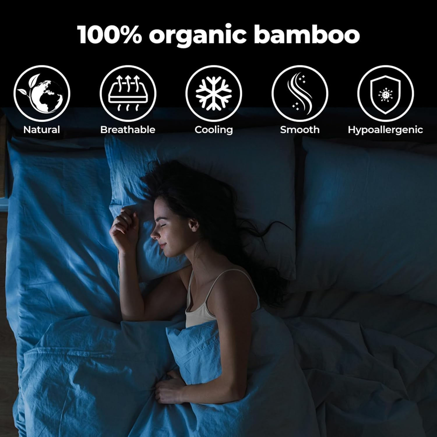 Dreamz Bamboo Sheet Set with Flat Sheet, Fitted Sheet, and 2 Pillowcases - Cool, Soft, Breathable, Hypoallergenic, Anti-Wrinkle, Elastic-Edged, Machine Washable, Easy Care(Queen, Blue) image number 1