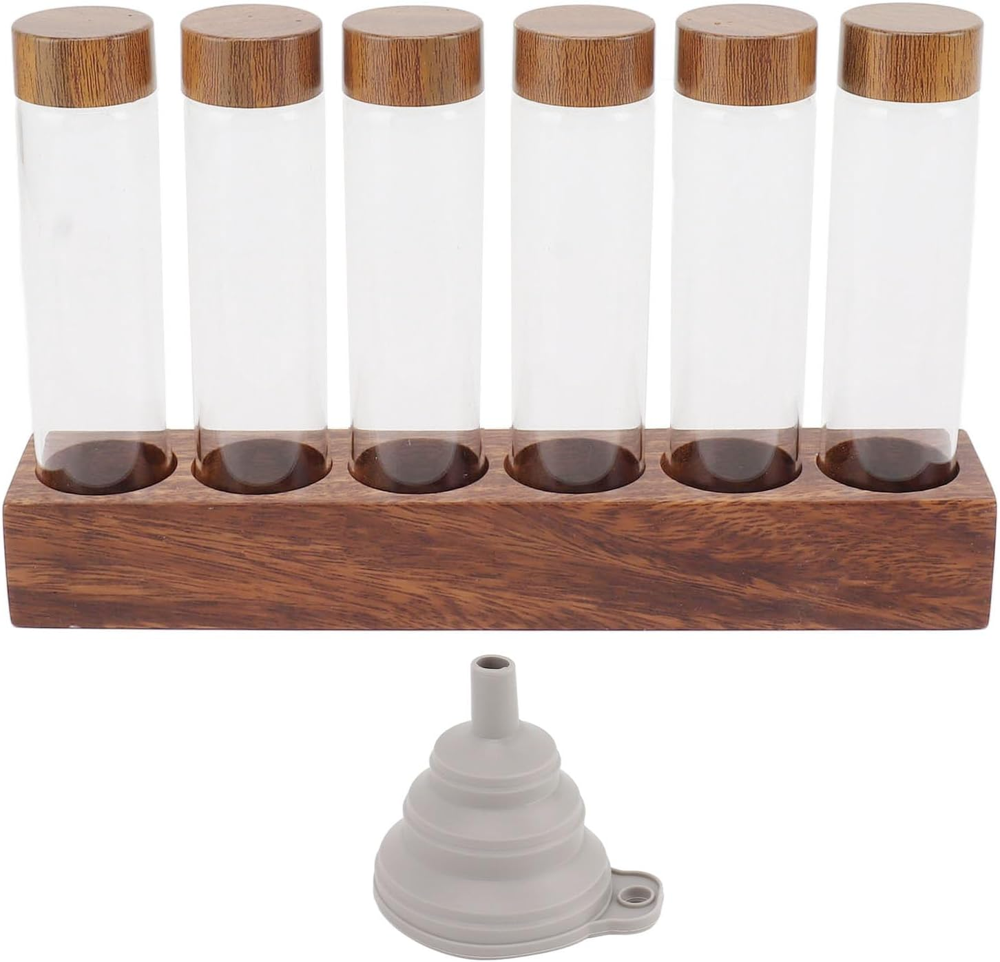 Coffee Bean Cellars, Glass Single Dose Coffee Beans Storage Tubes with Walnut Wood Stand Lid & Funnel, Glass Cellars Single Dose Coffee Bean Container for Cafe Kitchen (6 Tube) image number 1