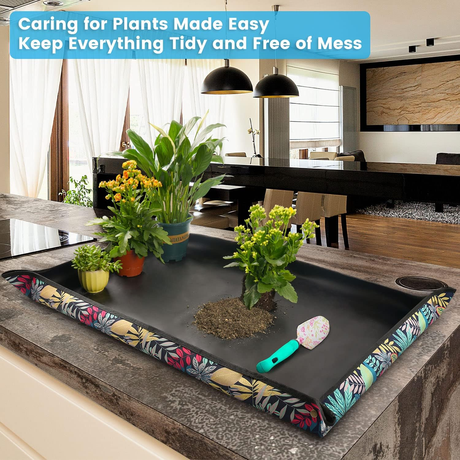 2 PCS 43.5" X 29.5" Extra Large Repotting Mat for Indoor Plants Transplanting and Dirt Control Plant Gift for Plant Lovers image number 6