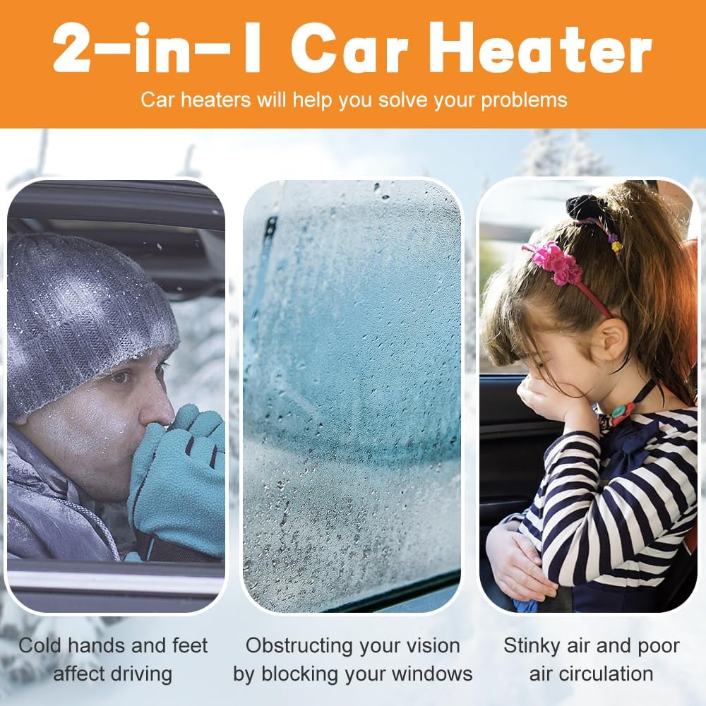 Car Heater,12V Portable Auto Heater with 2 in 1 Fast Heating and Cooling,Plug in Cigarette Lighter Defroster,120W Car Demister,Defogger 360&deg; Rotation for Vehicles Quick Heating Air