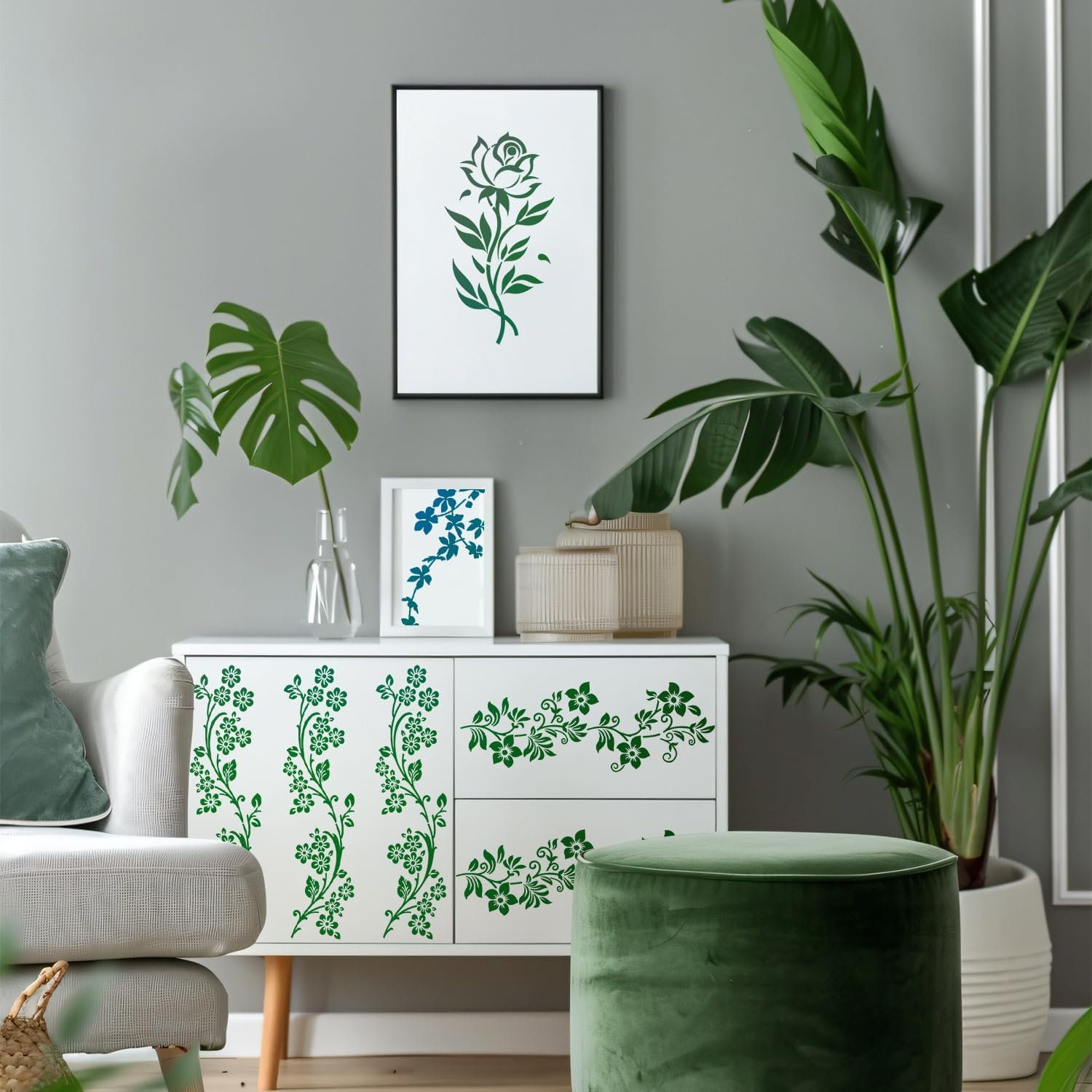 12Pcs Leaf Vine Stencils, Leaves & Flower Stencil Reusable Floral Stencil Spring Drawing Templates for Painting on Walls DIY Craft Canvas Home Decor Wall Art image number 6