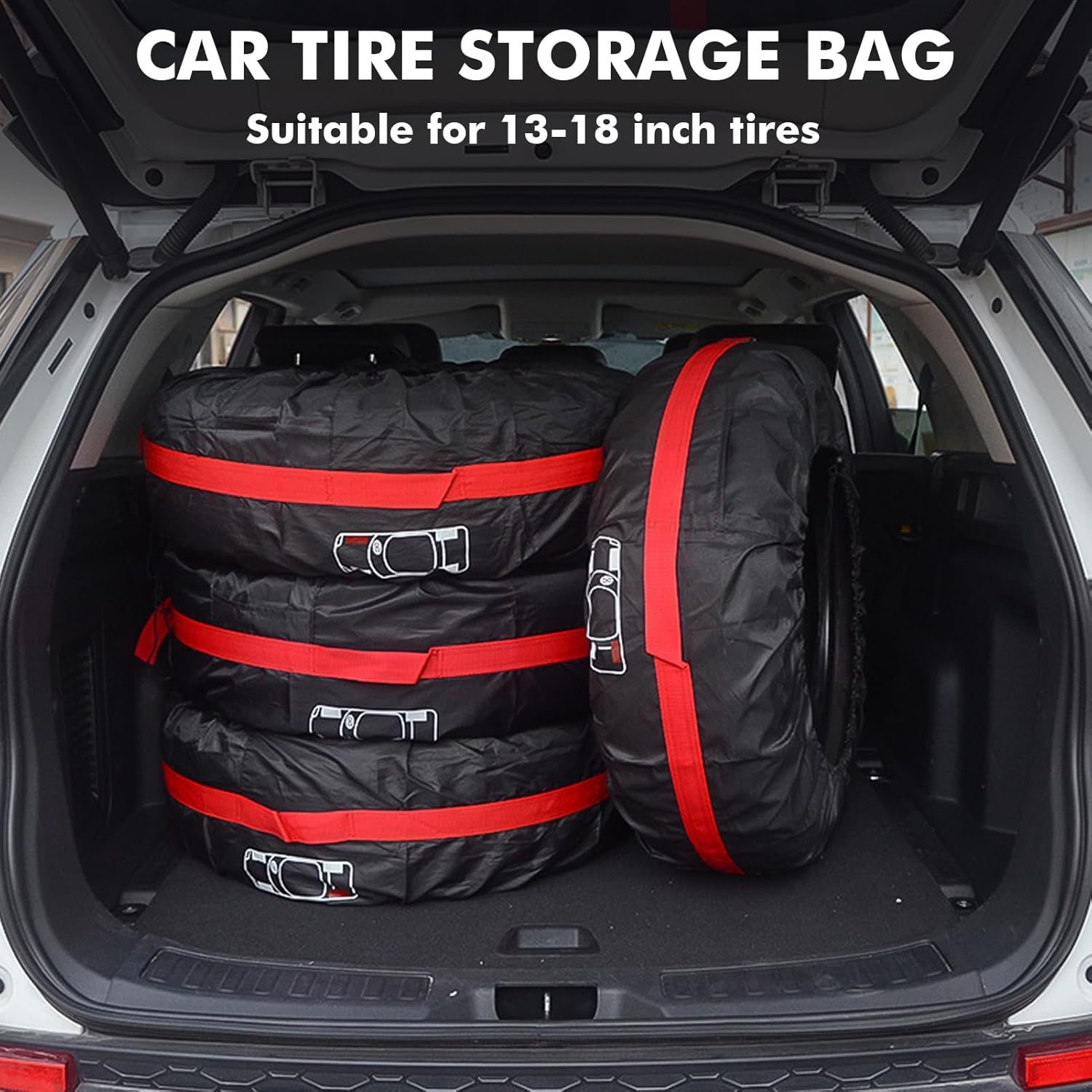 BOROCO Tyre Bags, Wheel Cover 190T Polyester TAFT Heavy Duty & Waterproof Replacement Wheel Covers for Cars, Suvs, Vans, Pickups, Fits Tyres from 13 to 18 Inch image number 1