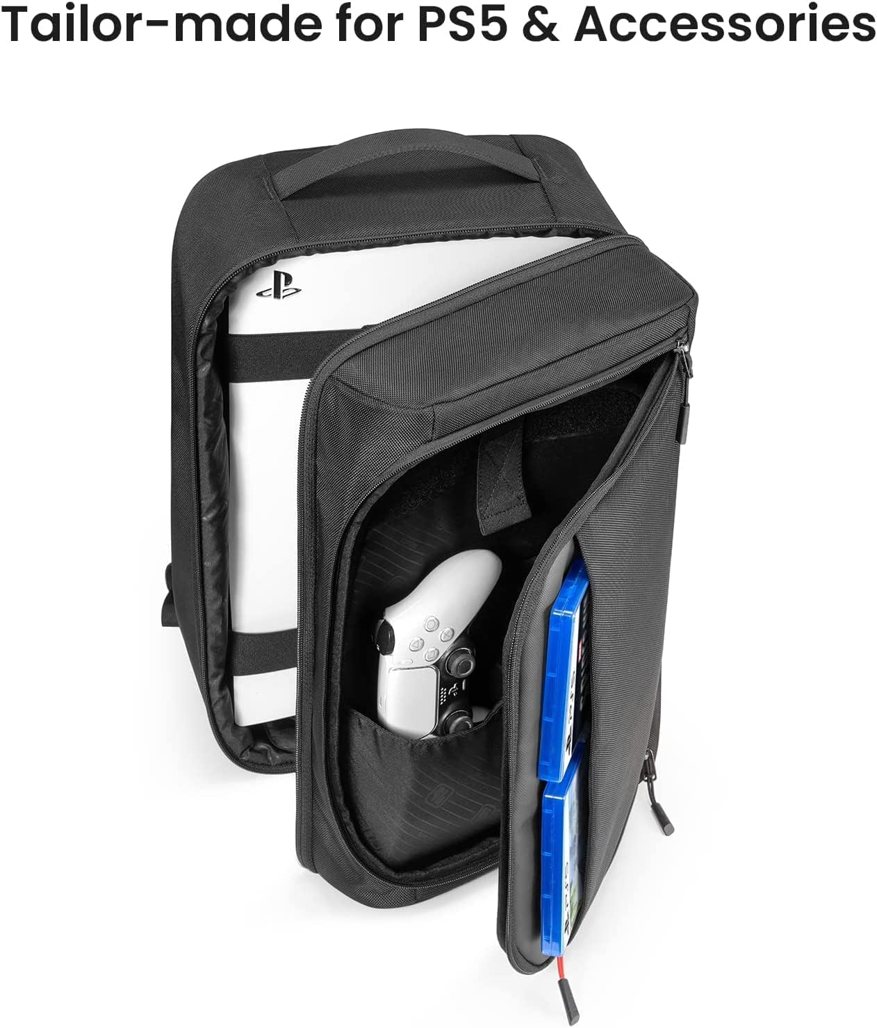 Tomtoc Travel Backpack for PS5 Console, Accessories, Protective Carrying Case Storage Bag Compatible with Sony Playstation 5 Console, Headset, 2 Game Discs, PS5 Controller, Charging Station image number 3