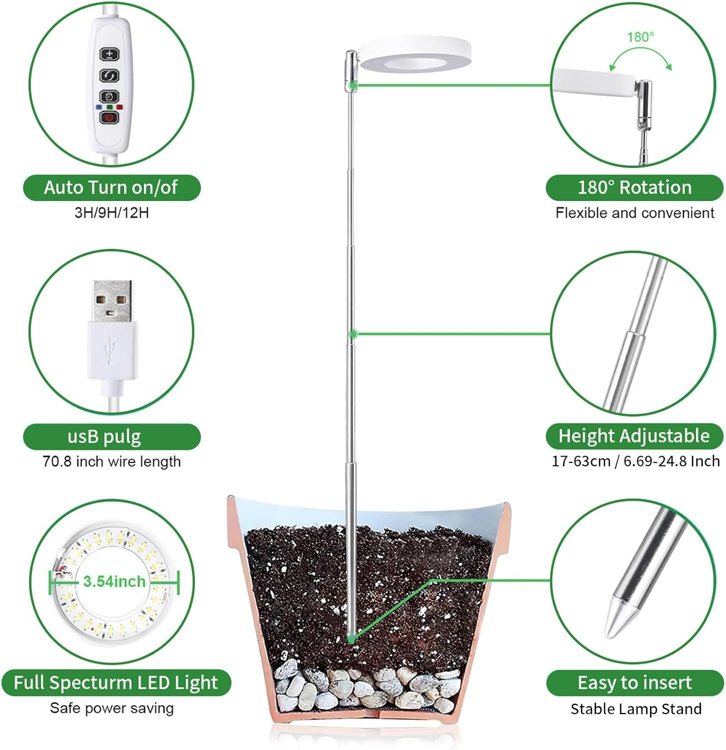 LED Grow Lights for Indoor Plants, Full Spectrum Plant Grow Light with Auto On/Off Timer, Height Adjustable Growing Lamp, 3 Modes & 10 Dimmable Brightness Levels image number 5