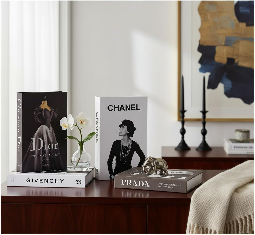 Decorative Books for Home Decor,Set of 4 Stylish Fake Books of Room Aesthetic,For Coffee Table Decor,Living Room, Table, Shelf Decor,Modern Hardcover Stacked Display (Black-White) image number 2