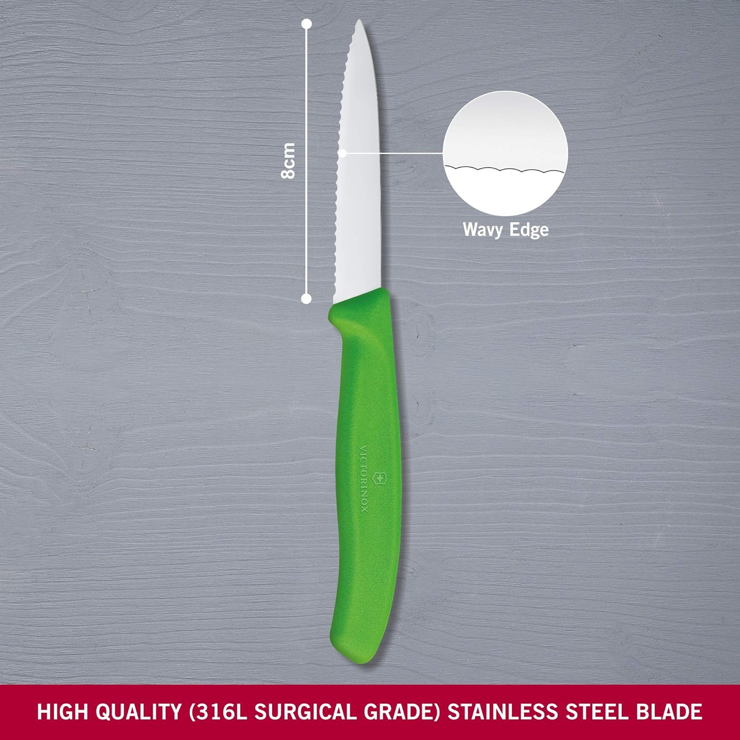 Victorinox Swiss Classic Wavy Edge Paring Knife, Pointed Tip, Green, 6.7636.L114 image number 4