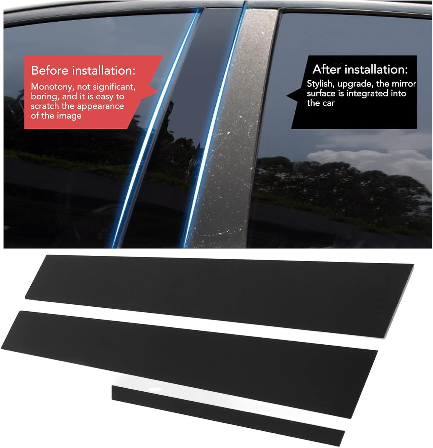 Pillar Post Decal, 6 Pcs Side Door Window Cover Glossy Black Pillar Post Decal Trim Car Decoration for Sedan 8Th Gen 2006‑2011 image number 4