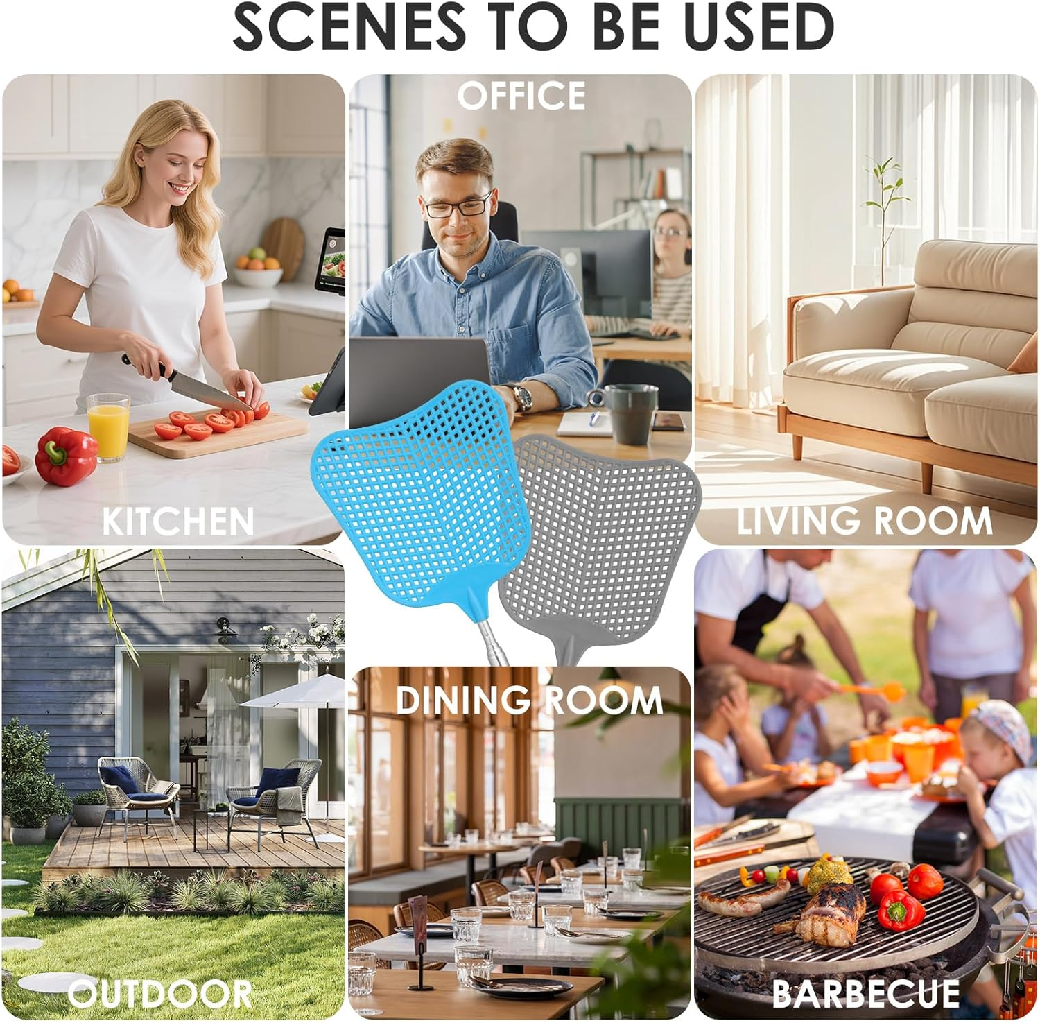 Geeric Telescopic Fly Swatters, 2PCS Plastic Extendable Fly Swatters Heavy Duty Set with Stainless Steel Handle for Indoor/Outdoor/Classroom/Office/Farm (Grey+Blue) image number 5