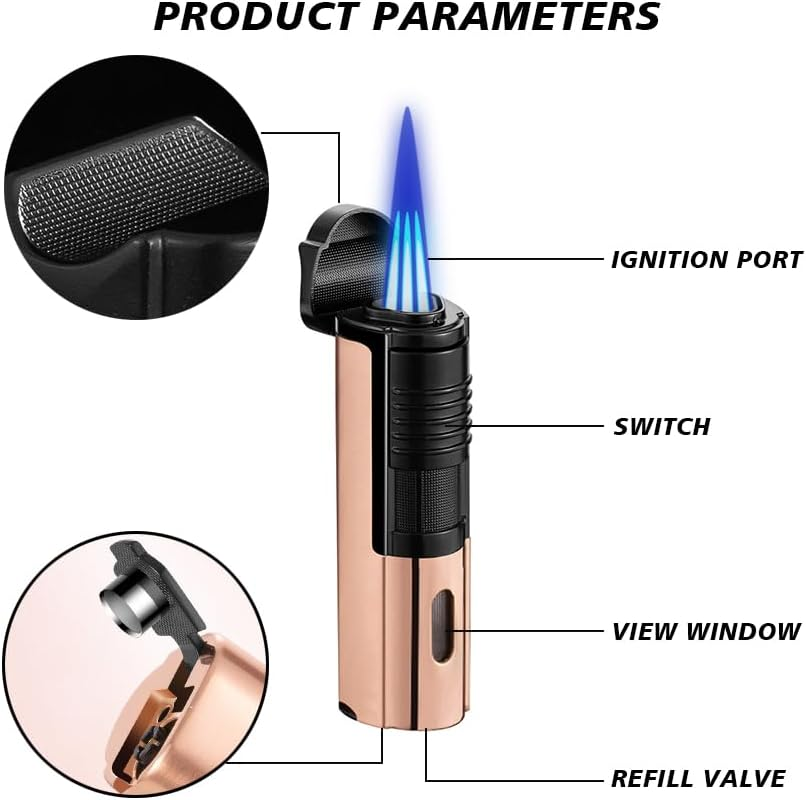 FOJI Triple-Flame Jet Torch Lighter, Mini Butane Torch with Refillable Butane System, Built-In Cutter & Adjustable Flame &ndash; Windproof Fire Starter for Candles, Camping, and Outdoor Adventures (Gray) image number 5