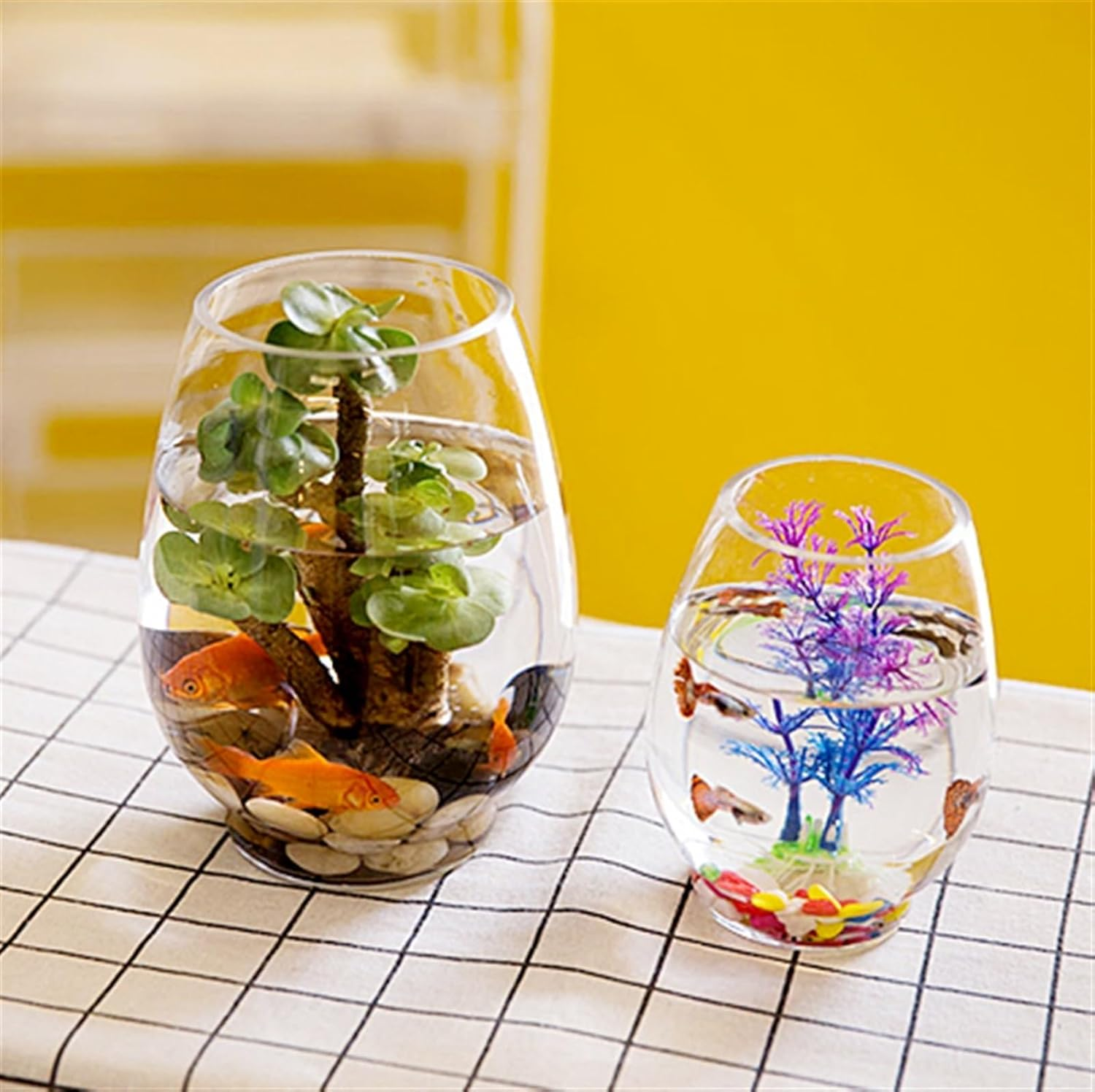 Aquariums Fish Tank Transparent Oval Small Fish Tank Glass Turtle Tank Ecological Tank Aquatic Plants Home Desktop Ornaments Fish Bowl (Size : Medium) image number 6