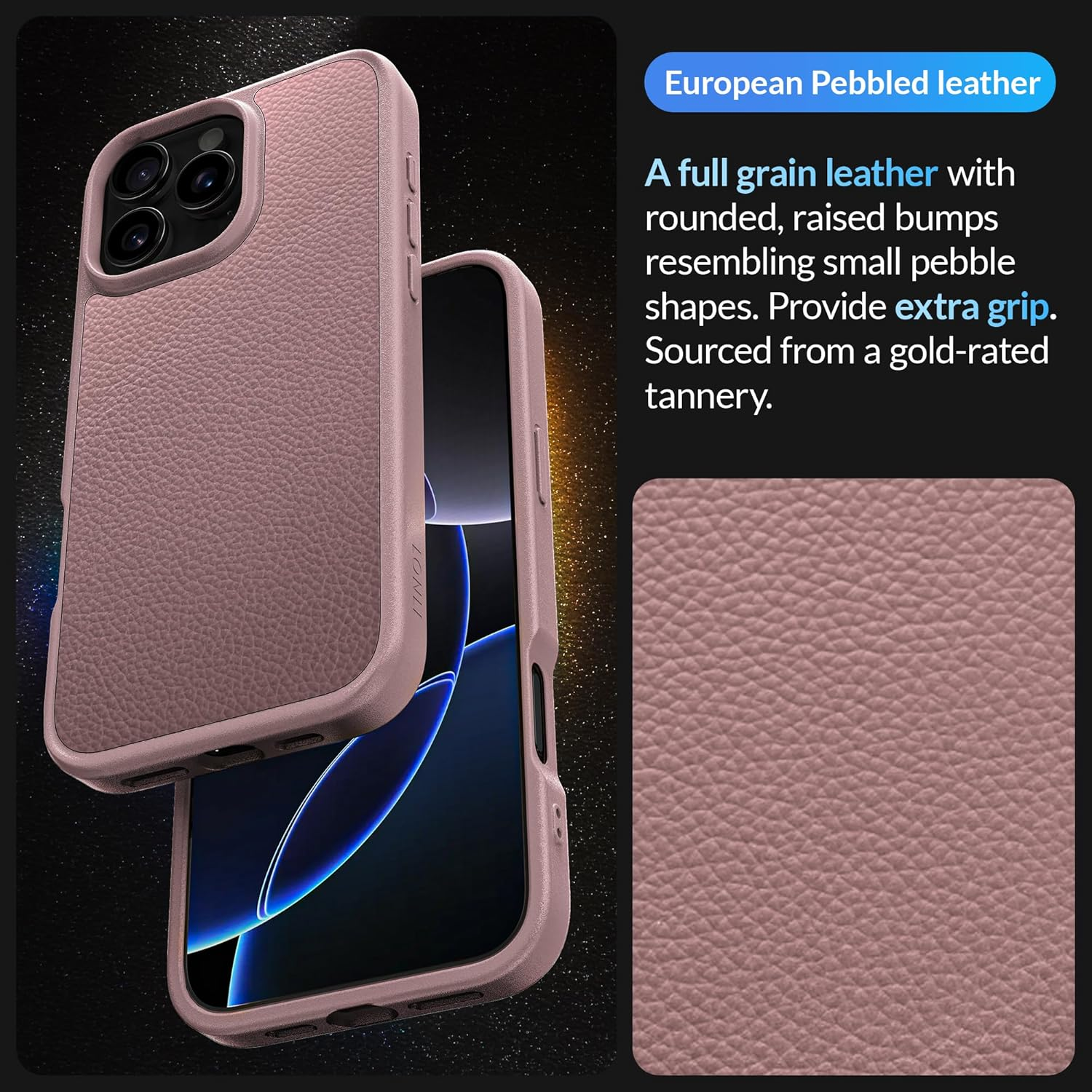 LONLI 2.0 - for Iphone 16 Pro Max Case - the Toughest Leather Magnetic Protective Phone Cover - [360&deg; Shock-Absorbent Bumper and Inner TPE Frame] - [Compatible with Magsafe] - Light Pink Leather image number 4