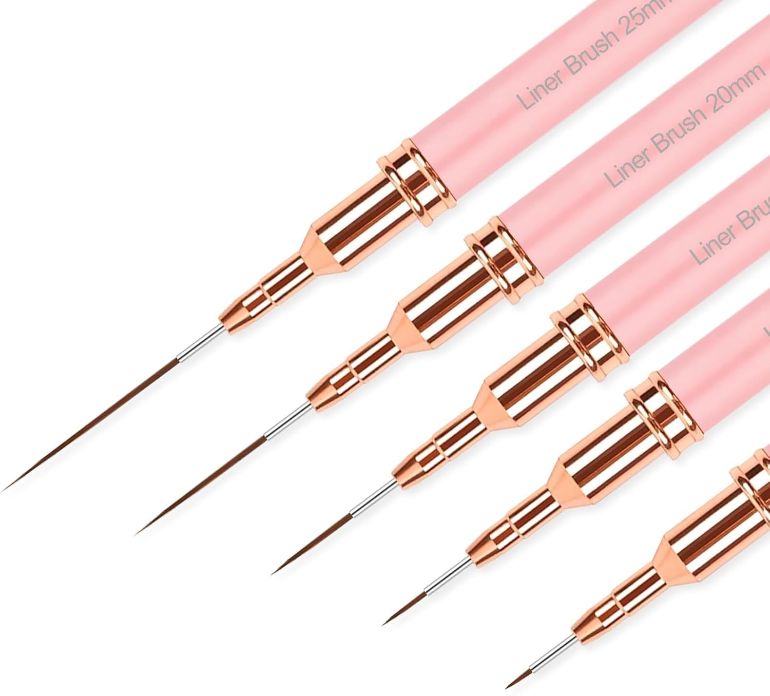 Sularpek Nail Art Liner Brushes, 5Pcs Nail Painting Design Brush Set for DIY & Professional Use - Fine Drawing, Long Lines, Thin Details - Sizes 4/8/12/20/25Mm, Pink image number 3