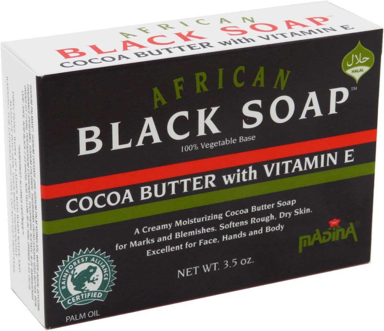 Madina African Black Soap Cocoa Butter with Vitamin E, 3.5 Oz (Pack of 5) image number 2