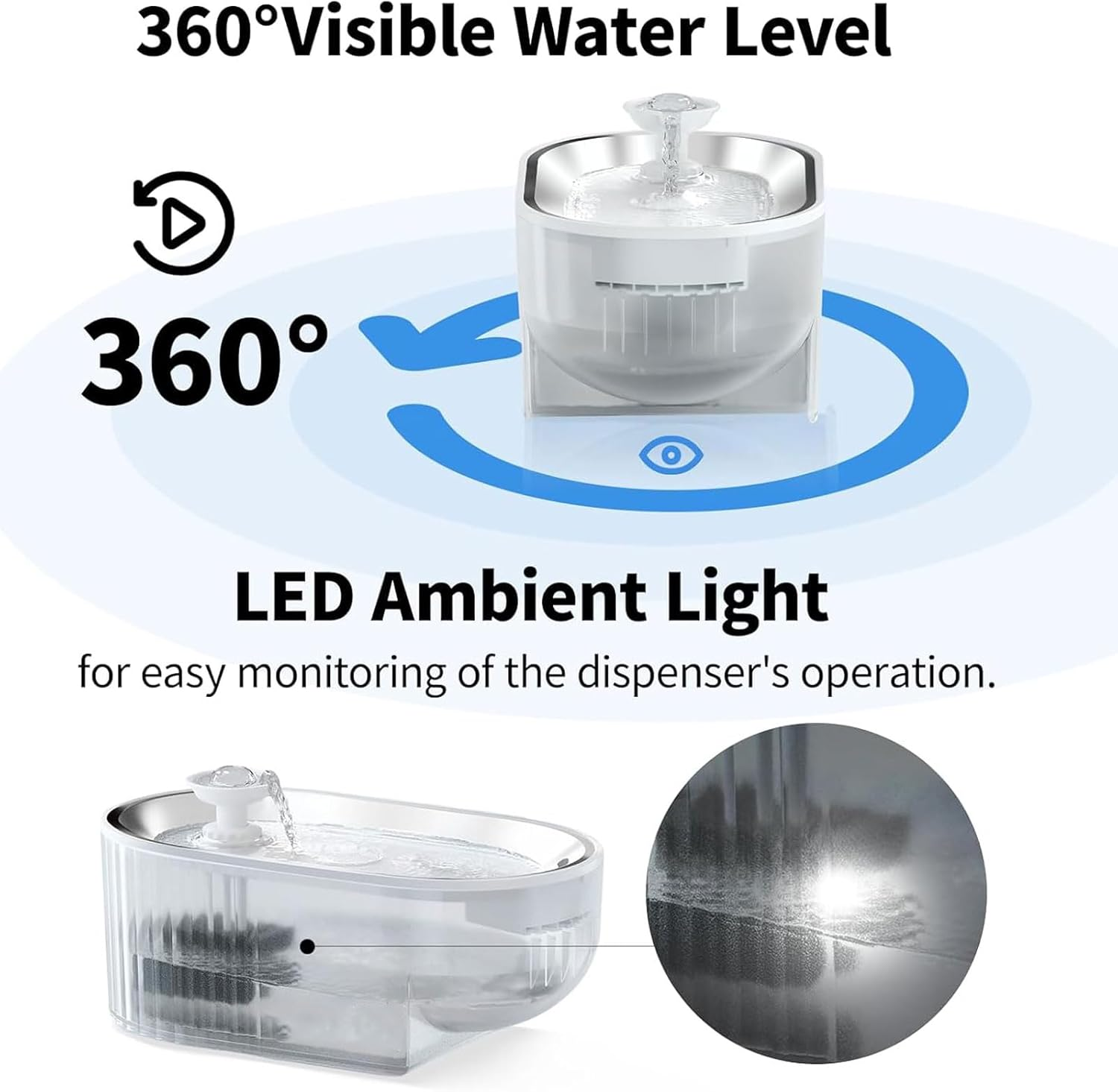 Dog Water Bowl 304 Stainless Steel Cat Water Fountain Pet Smart Water Dispenser Ultra-Quiet 5V Pump Transparent Water Tank with Water Level Indicator Pet Bowl image number 6